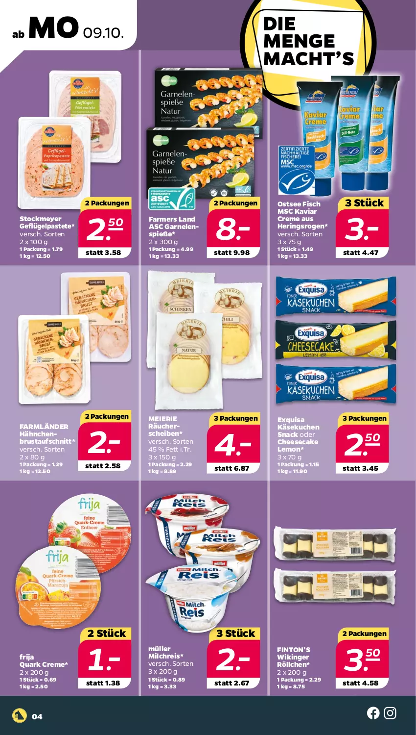 Aktueller Prospekt Netto - Woche 41 - von 09.10 bis 14.10.2023 - strona 8 - produkty: aufschnitt, cheesecake, creme, eier, eis, exquisa, fisch, garnelen, Geflügel, hähnchenbrust, hering, Herings, Käse, käsekuchen, kuchen, milch, milchreis, Müller, pastete, quark, reis, ring, snack, stockmeyer