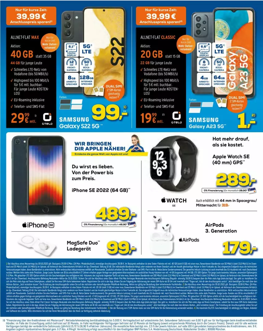 Aktueller Prospekt Euronics - Prospekte - von 05.10 bis 12.10.2022 - strona 10 - produkty: Apple, Apple Watch, Apple Watch SE, aust, buch, eis, GPS, iphone, IPhone SE, ladegerät, Pods, reis, spee, telefon, Ti, vodafone