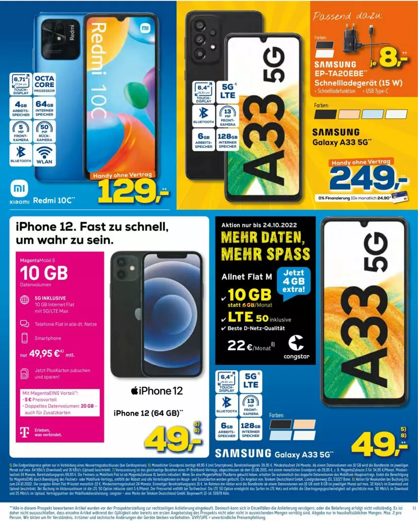 Aktueller Prospekt Euronics - Prospekte - von 05.10 bis 12.10.2022 - strona 11 - produkty: congstar, Handy, iphone, IPhone 12, ladegerät, Samsung, schnellladegerät