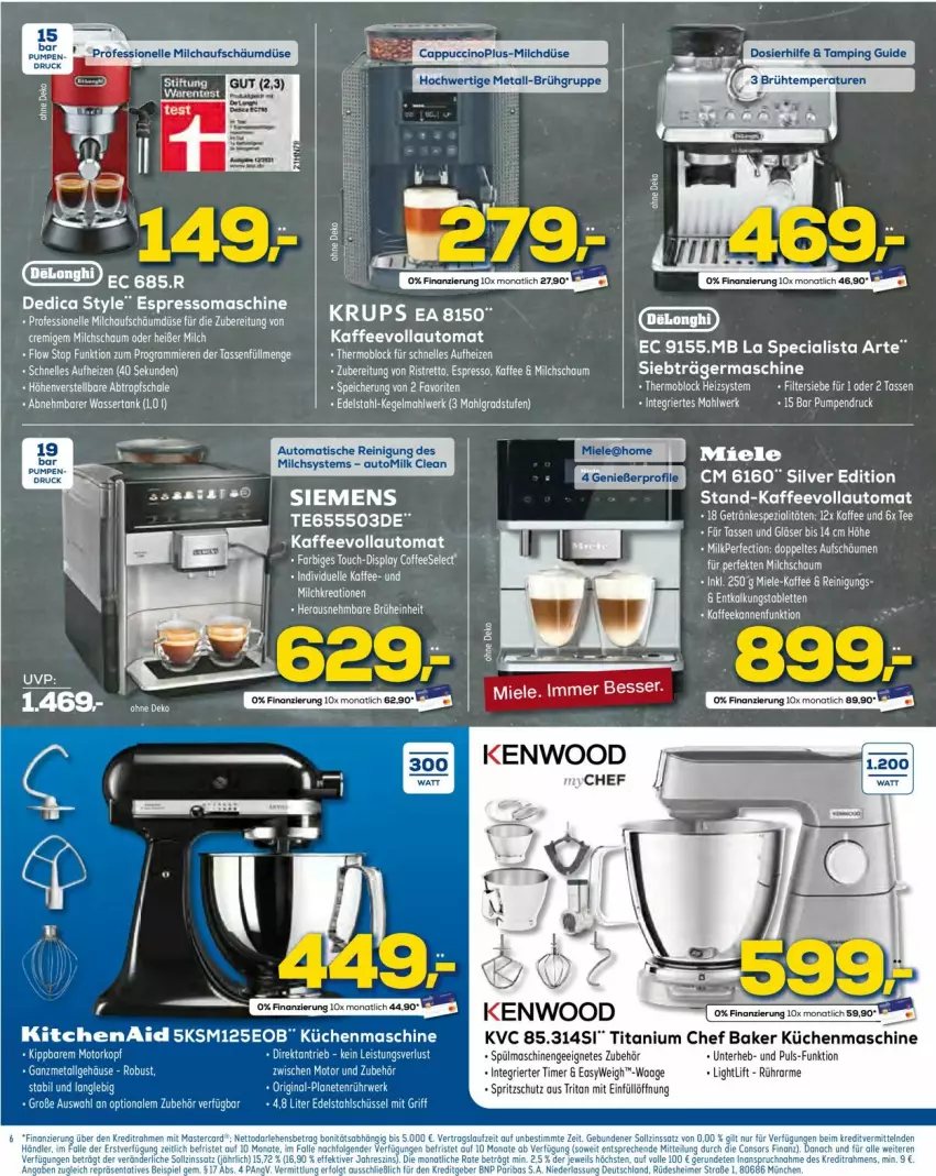 Aktueller Prospekt Euronics - Prospekte - von 05.10 bis 12.10.2022 - strona 6 - produkty: auto, brot, Brühe, Cap, cappuccino, cin, edelstahl, eis, elle, espresso, Germ, gin, kaffee, kaffeevollautomat, KitchenAid, küche, Küchen, küchenmaschine, LG, milch, rwe, senf, siemens, Spritzschutz, tablet, tablett, Tablette, tasse, tee, Ti, timer, tisch