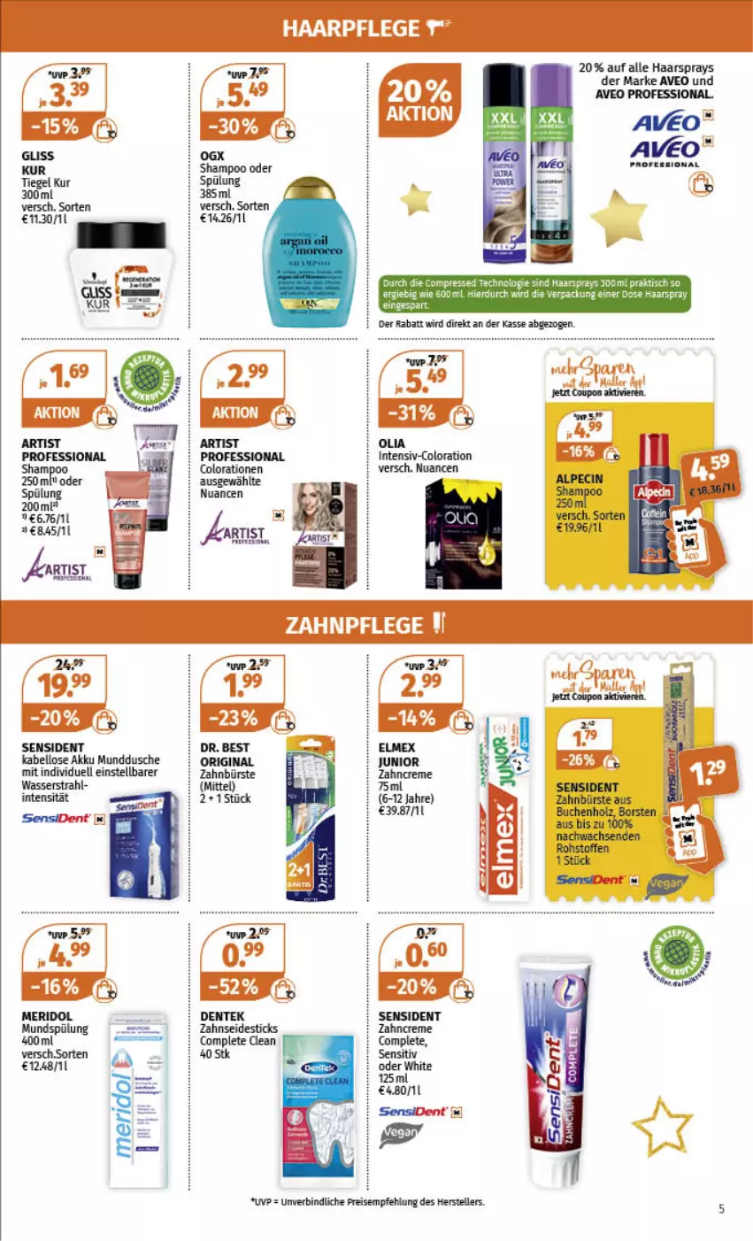 Aktueller Prospekt Mueller - Angebote entdecken & sparen! - von 19.12 bis 24.12.2022 - strona 5 - produkty: akku, aveo, buch, bürste, Colorationen, coupon, creme, Dr. Best, dusche, eis, elle, elmex, ente, gin, gliss, gliss kur, haarspray, meridol, mundspülung, Nuance, reis, shampoo, spülung, tee, teller, Ti, wasser, zahnbürste, zahncreme, Zahnseide