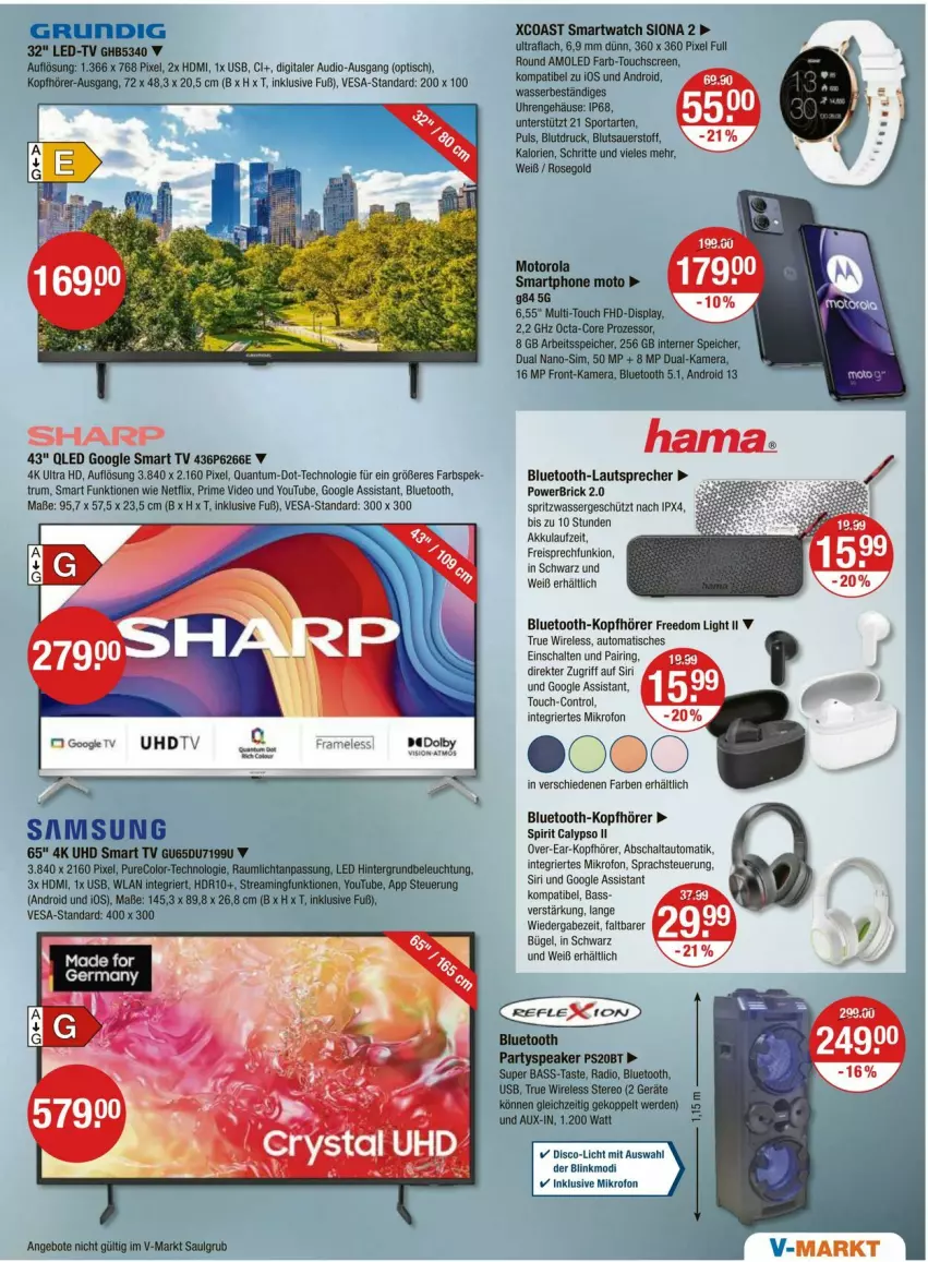 Aktueller Prospekt Vmarkt - Prospekte - von 26.06 bis 02.07.2025 - strona 17 - produkty: akku, angebot, angebote, auer, auto, beleuchtung, bluetooth-lautsprecher, bügel, deo, eis, erde, hama, HDMI, kamera, kopfhörer, lautsprecher, LG, netflix, qled, Radio, reis, rel, ring, rum, Samsung, Schal, Sharp, sim, smart tv, smartwatch, Sport, Ti, tisch, touchscreen, uhd, uhr, usb, wasser, Yo
