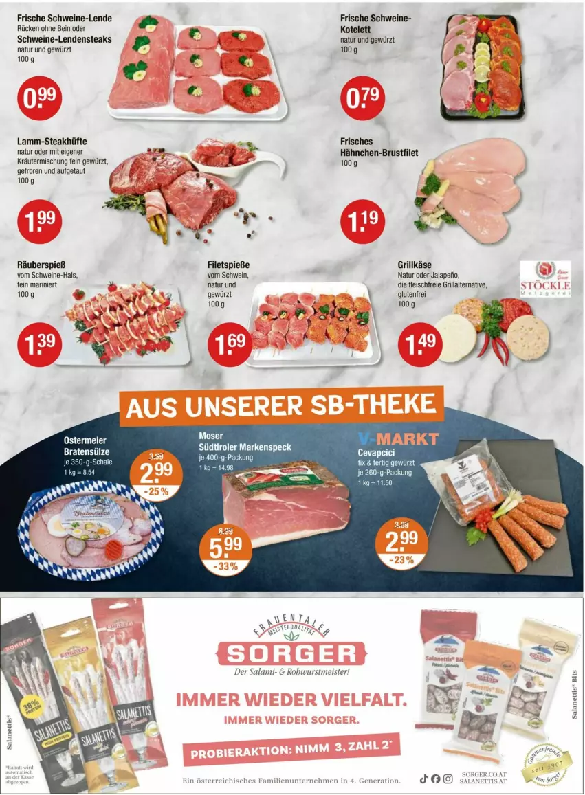 Aktueller Prospekt Vmarkt - Prospekte - von 26.06 bis 02.07.2025 - strona 3 - produkty: braten, brustfilet, eier, eis, filet, filets, fleisch, gewürz, grill, Grillkäse, hähnchen-brustfilet, Käse, kotelett, kräuter, Kräutermischung, lamm, Meister, natur, Rohwurst, salami, schwein, schweine, Speck, steak, steakhüfte, steaks, südtiroler, Ti, wein, weine, wurst, Yo