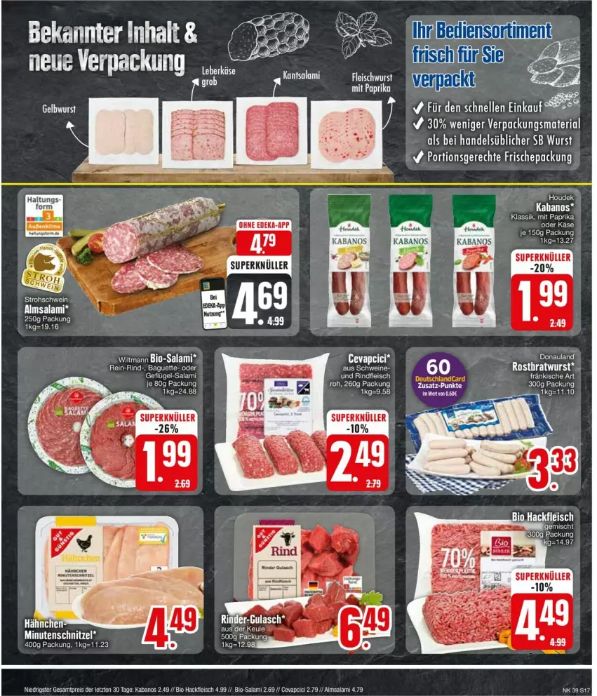 Aktueller Prospekt Edeka - Prospekte - von 23.09 bis 28.09.2024 - strona 19 - produkty: bio, Bio-Salami, cevapcici, eier, eis, fleisch, fleischwurst, Geflügel, gulasch, hackfleisch, houdek, kabanos, lack, minutenschnitzel, mit paprika, paprika, reis, rind, rinder, rindfleisch, salami, schnitzel, schwein, schweine, tee, Ti, wein, weine, wurst, ZTE