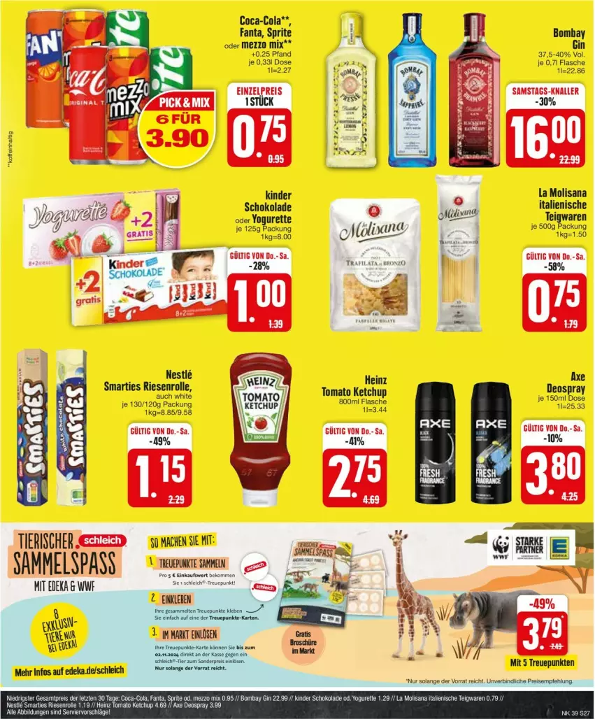 Aktueller Prospekt Edeka - Prospekte - von 23.09 bis 28.09.2024 - strona 29 - produkty: axe, beko, coca-cola, cola, deka, deo, deospray, eis, fanta, flasche, heinz, isana, ketchup, Kinder, mac, Mezzo Mix, oder yogurette, reis, sana, Schleich, schoko, schokolade, smarties, sprite, Ti, tomato ketchup, Yo, yogurette