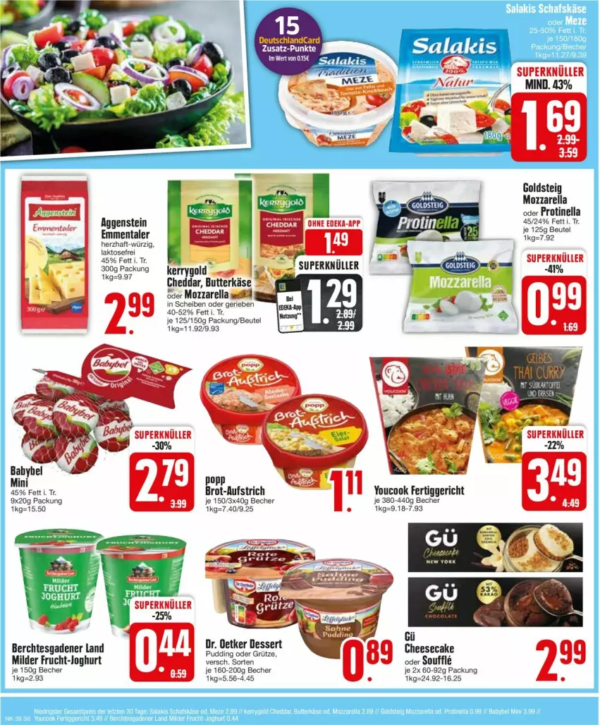 Aktueller Prospekt Edeka - Prospekte - von 23.09 bis 28.09.2024 - strona 8 - produkty: aufstrich, Becher, beutel, brot, butter, butterkäse, cheddar, cheesecake, dessert, deutschlandcard, emmentaler, fertiggericht, frucht, goldsteig, grütze, joghur, joghurt, Käse, kerrygold, mozzarella, natur, Popp, rel, sahne, Ti, Yo, YouCook