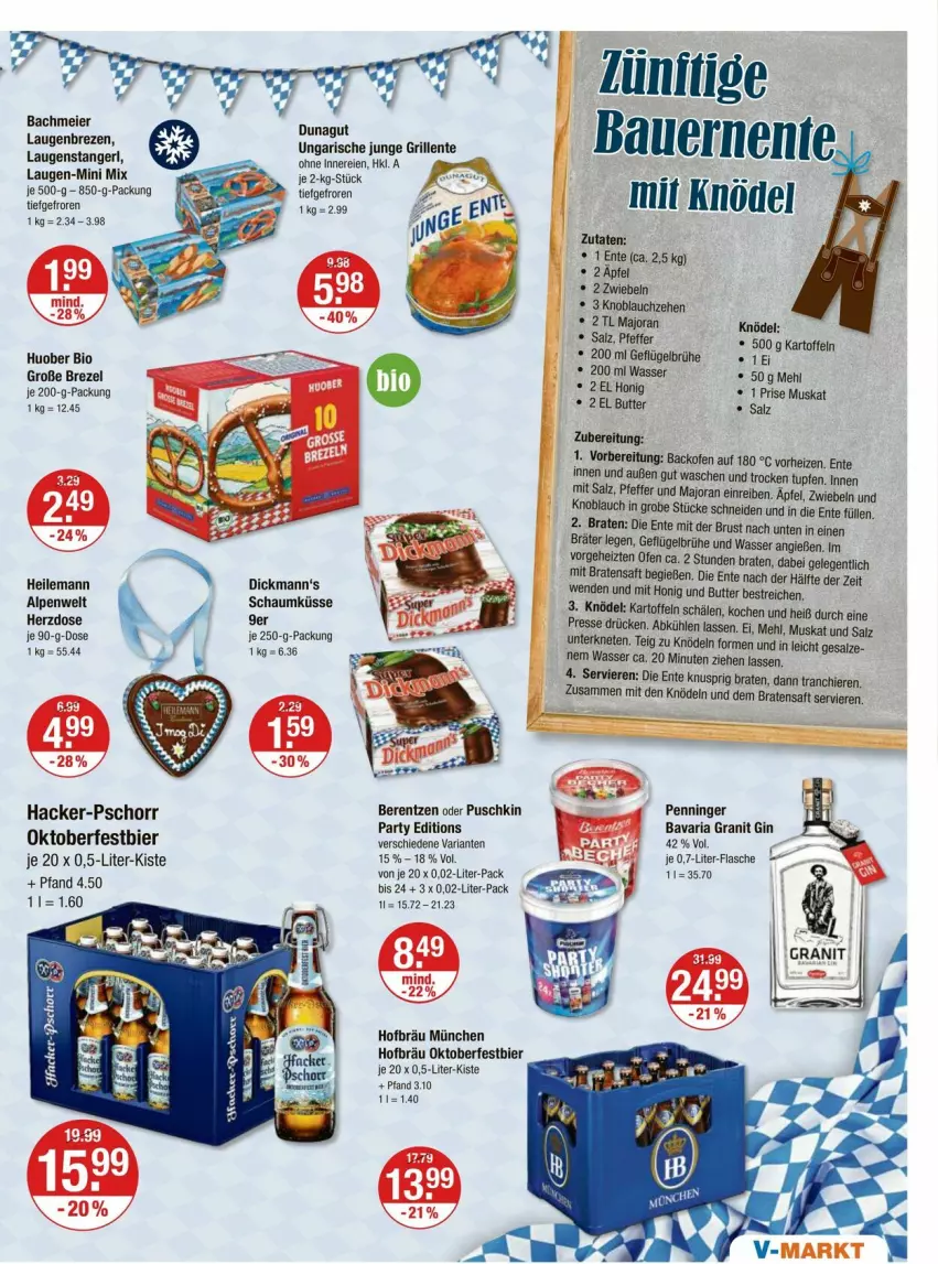Aktueller Prospekt Vmarkt - Prospekte - von 11.09 bis 17.09.2025 - strona 13 - produkty: auer, backofen, Bau, Bauer, berentzen, bier, bio, braten, brezel, Brühe, butter, eier, ente, flasche, Geflügel, gin, honig, huober, je 250-g-packung, kartoffel, kartoffeln, knoblauch, Knödel, Laugenstange, mehl, Ofen, pfeffer, Ria, saft, salz, Ti, wasser, ZTE, zwiebel, zwiebeln