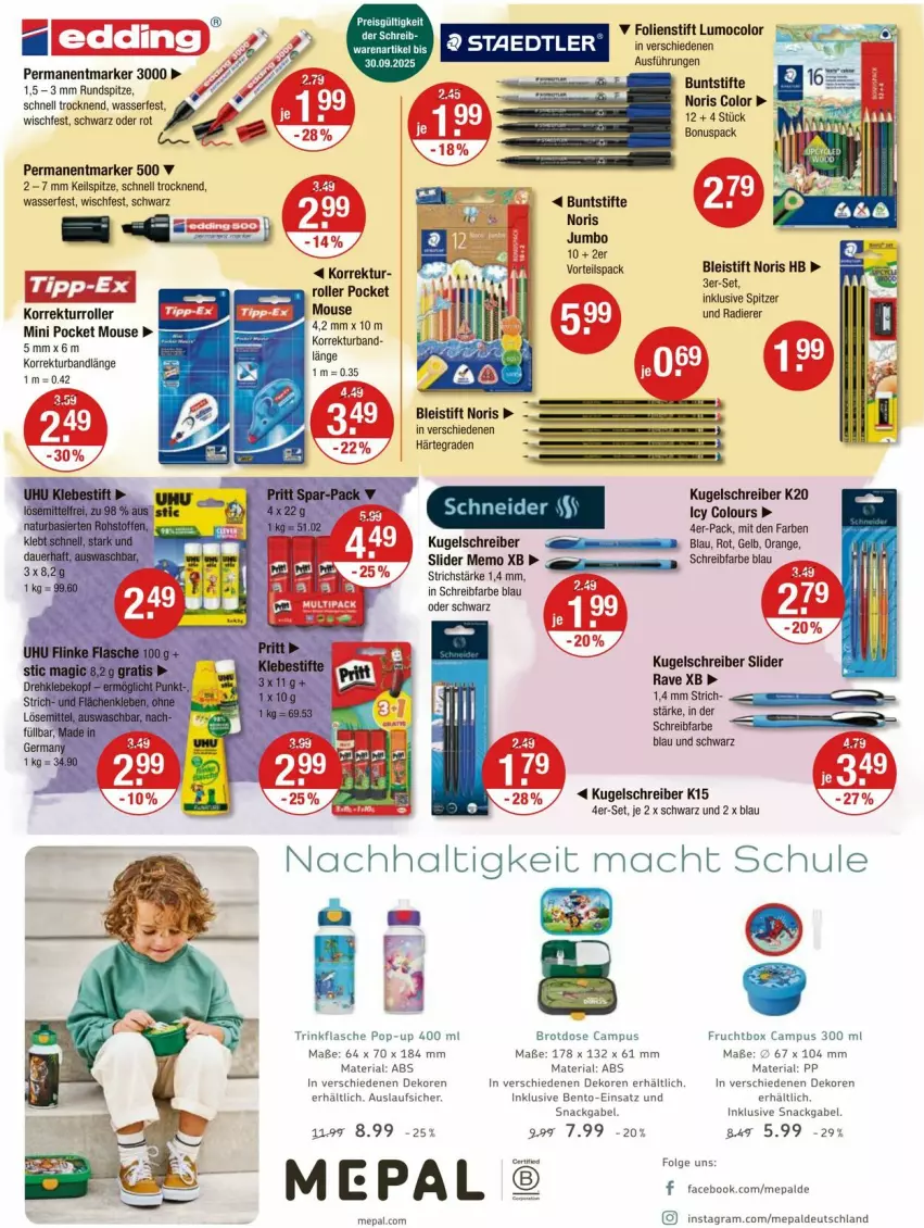 Aktueller Prospekt Vmarkt - Prospekte - von 11.09 bis 17.09.2025 - strona 20 - produkty: Bleistift, brot, Brotdose, buntstifte, eis, flasche, frucht, gabel, jumbo, K2, Kugel, kugelschreiber, LG, orange, Ria, Roller, sim, snack, stifte, Ti, trinkflasche, wasser