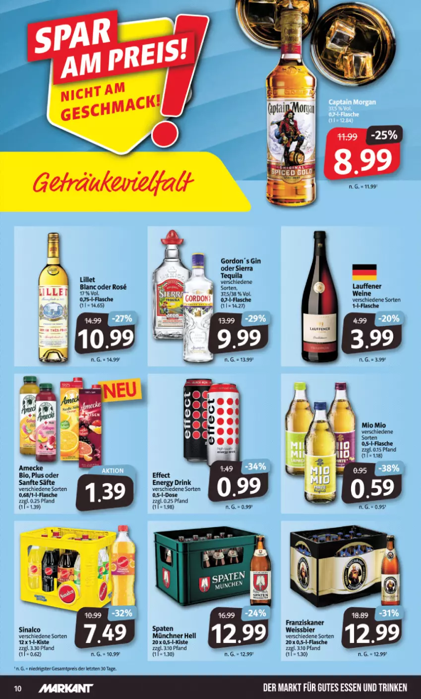 Aktueller Prospekt Markant - Prospekte - von 10.10 bis 15.10.2022 - strona 10 - produkty: bier, bio, drink, Effect, eis, energy drink, flasche, franziskaner, gin, gordon, Gordon’s, gutes essen, lillet, Mio Mio, reis, säfte, Sierra, sierra tequila, sinalco, tequila, wein, weine, weissbier, ZTE