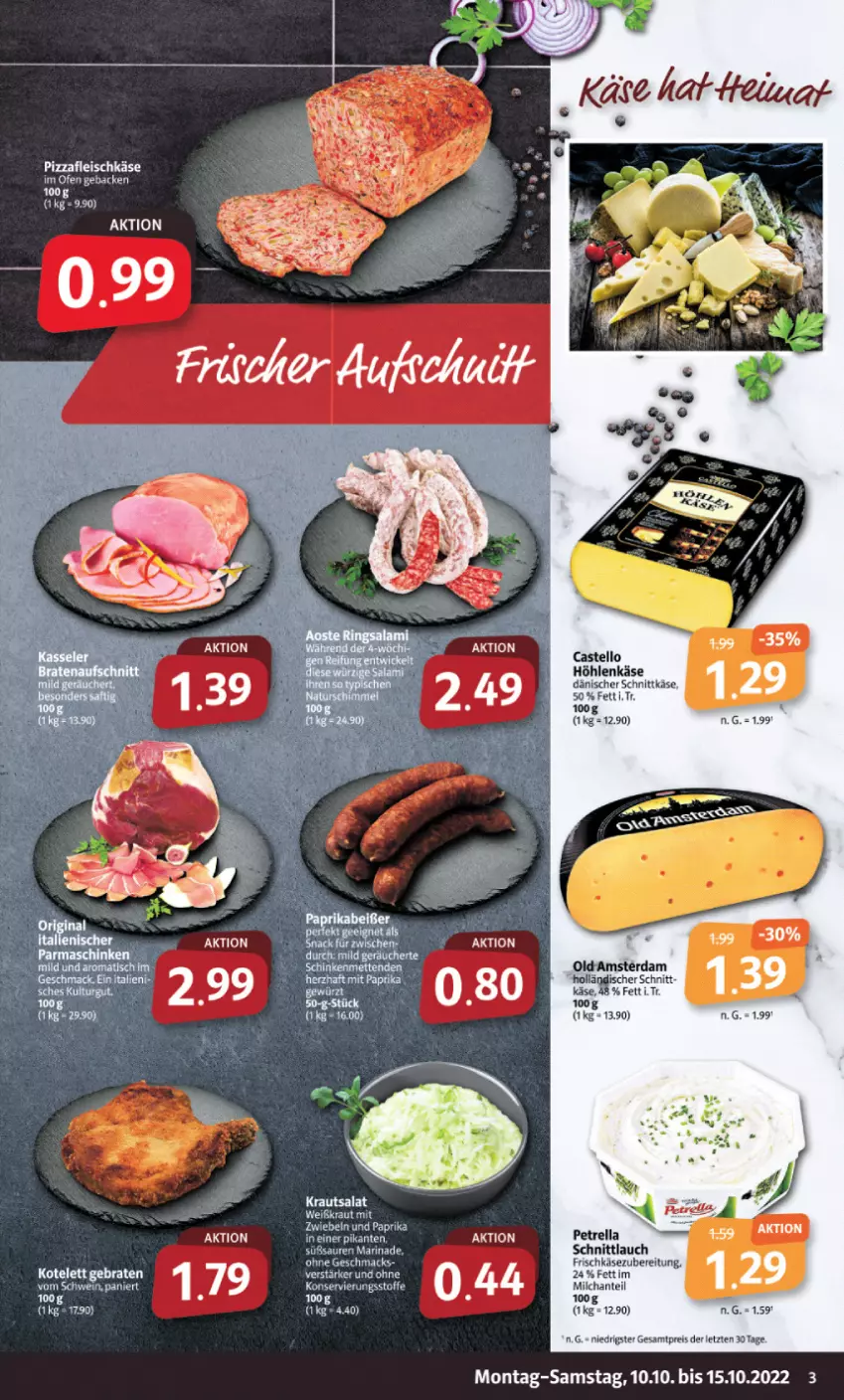 Aktueller Prospekt Markant - Prospekte - von 10.10 bis 15.10.2022 - strona 3 - produkty: aeg, braten, dänischer schnittkäse, eis, frischkäse, frischkäsezubereitung, höhlenkäse, Käse, kotelett, Kraut, krautsalat, mac, marinade, milch, reis, salat, schnittkäse, schnittlauch, Ti, ZTE