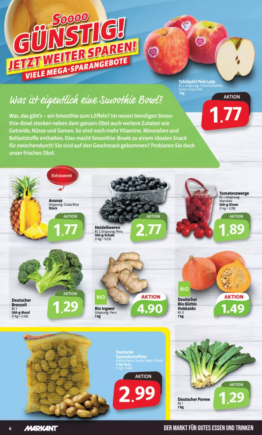 Aktueller Prospekt Markant - Prospekte - von 10.10 bis 15.10.2022 - strona 4 - produkty: ananas, beere, beeren, bio, eimer, heidelbeere, heidelbeeren, ingwer, Kürbis, Schal, Schale, Ti, tomate, tomaten