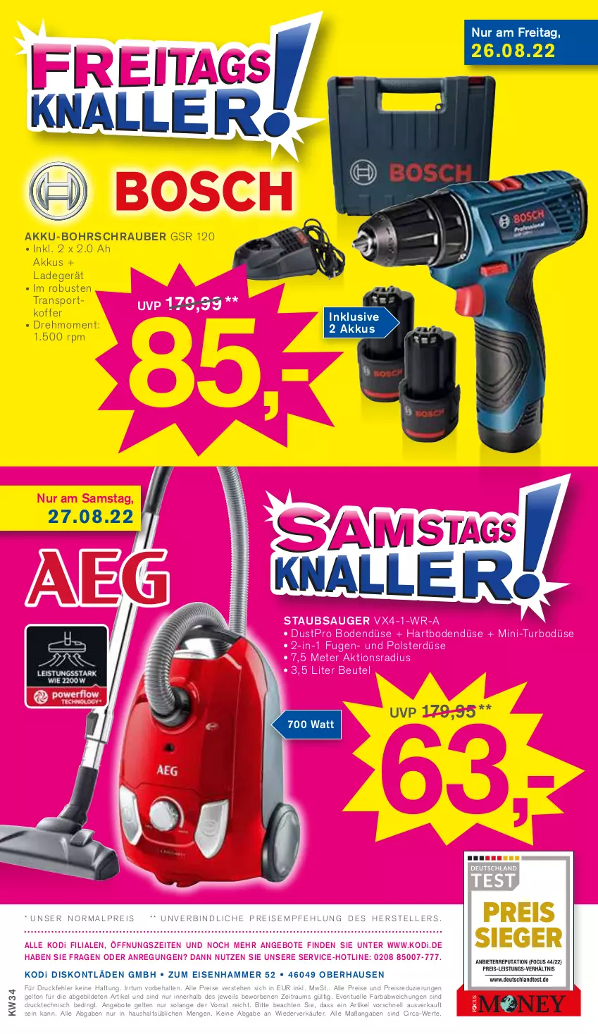 Aktueller Prospekt Kodi - Prospekte - von 20.08 bis 25.08.2022 - strona 12 - produkty: akku, akku-bohrschrauber, angebot, angebote, beutel, Bohrschrauber, eis, elle, koffer, ladegerät, reis, Sport, staubsauger, teller, Ti