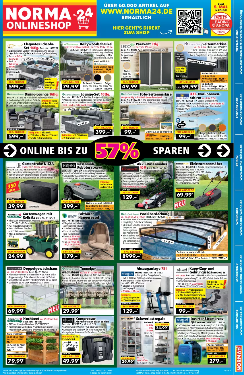 Aktueller Prospekt Norma - Norma - von 04.04 bis 21.04.2024 - strona 1 - produkty: adapter, Air Force, akku, akku-rasenmäher, angebot, auer, auto, Bank, Behälter, Bona, Brei, creme, dekokissen, eis, Elektro, ente, Garten, Gartentruhe, Gehrungssäge, Gewächshaus, hängesessel, hocker, hollywoodschaukel, Holz, kissen, kompressor, korb, kraft, lack, latte, LG, lounge-set, mähroboter, merl, messer, Mode, natur, ndk, Paravent, pflanze, pflanzen, pool, rasen, rasenmäher, regal, reis, Ria, Rückenkissen, rwe, sac, säge, Schal, Schaukel, schlauch, schwerlastregal, Seitenmarkise, senf, sessel, sitzbank, sitzkissen, Sofa, sonnenschirm, Sport, steckdose, Stromerzeuger, Ti, tiernahrung, tisch, tragegriff, usb, uv-schutz, wasser, wein, weine, weinshop