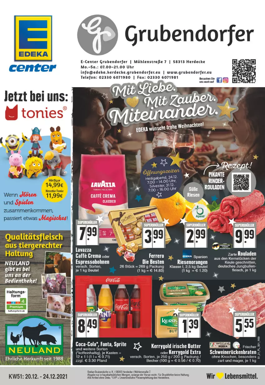 Aktueller Prospekt E Center - Angebote der Woche - von 20.12 bis 25.12.2021 - strona 1 - produkty: Becher, beutel, caffe, decke, deka, elle, ente, erde, ferrero, jungbullen, lavazza, lebensmittel, mac, orange, orangen, telefon, uhr