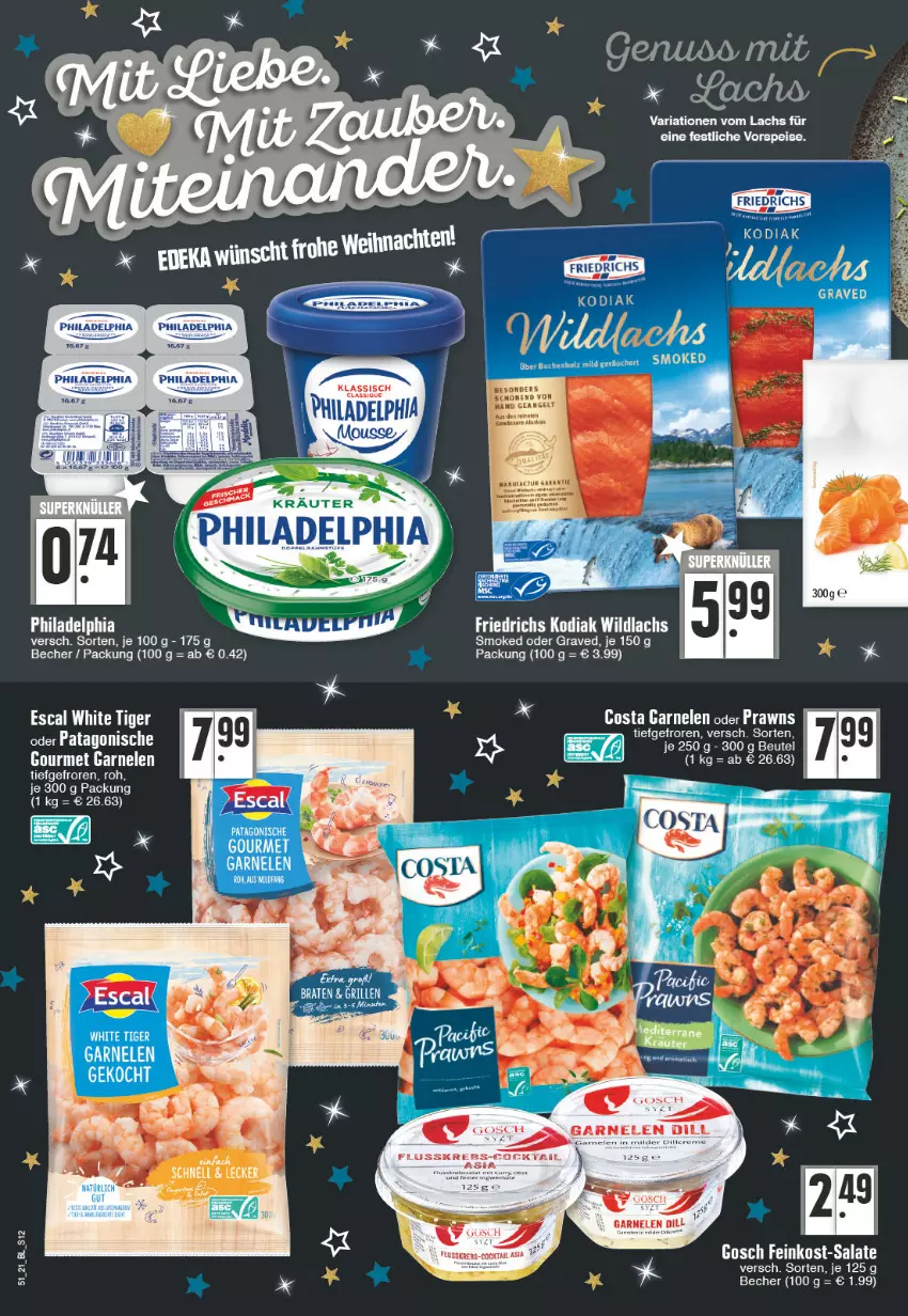 Aktueller Prospekt E Center - Angebote der Woche - von 20.12 bis 25.12.2021 - strona 12 - produkty: Becher, eis, escal, feinkost, garnelen, Kraut, lachs, philadelphia, prawns, Ria, salat, salate, tee, Ti, vorspeise, Wild, wildlachs