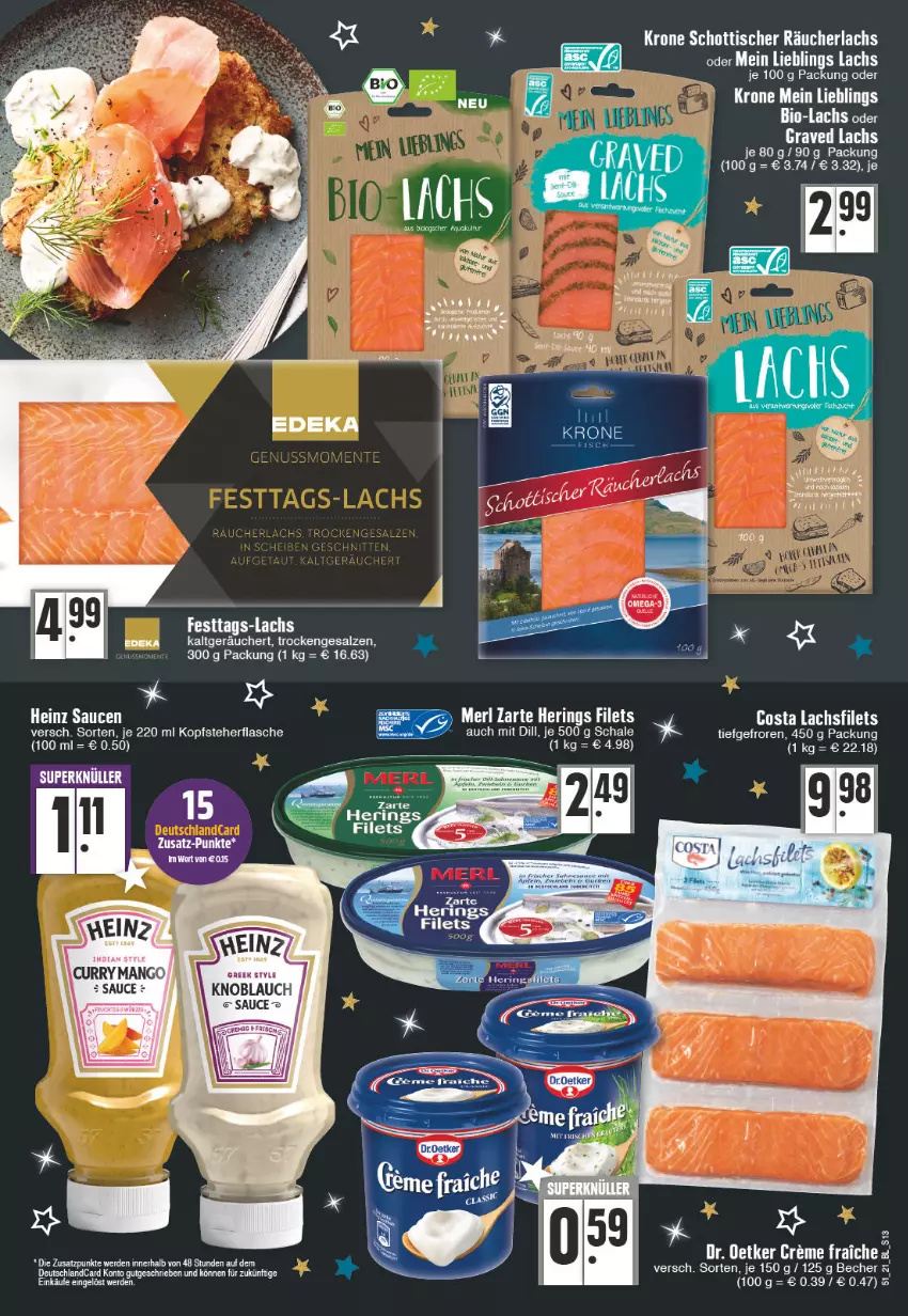 Aktueller Prospekt E Center - Angebote der Woche - von 20.12 bis 25.12.2021 - strona 13 - produkty: bio, creme, erde, filet, filets, flasche, Graved Lachs, hering, Herings, knoblauch, krone, lachs, lachsfilet, lachsfilets, merl, Räucherlachs, ring, salz, sauce, Schal, Schale, schott, Ti, tisch