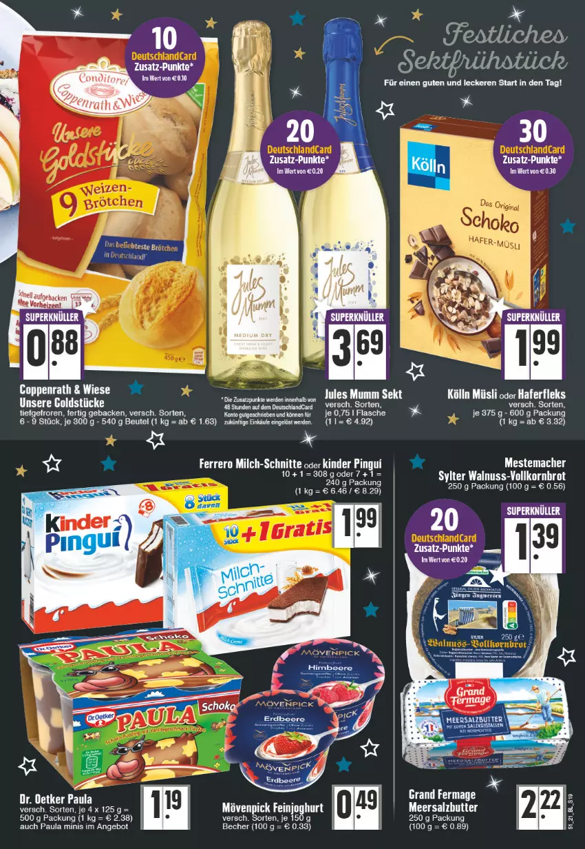 Aktueller Prospekt E Center - Angebote der Woche - von 20.12 bis 25.12.2021 - strona 19 - produkty: angebot, Becher, beutel, brot, erde, flasche, geback, Goldstücke, jules mumm, Kinder, kinder pingui, korn, Kornbrot, mac, meersalz, mestemacher, milch, milch-schnitte, mumm, nuss, Paula, pingui, salz, sekt, Sylter, Ti, vollkornbrot, walnuss