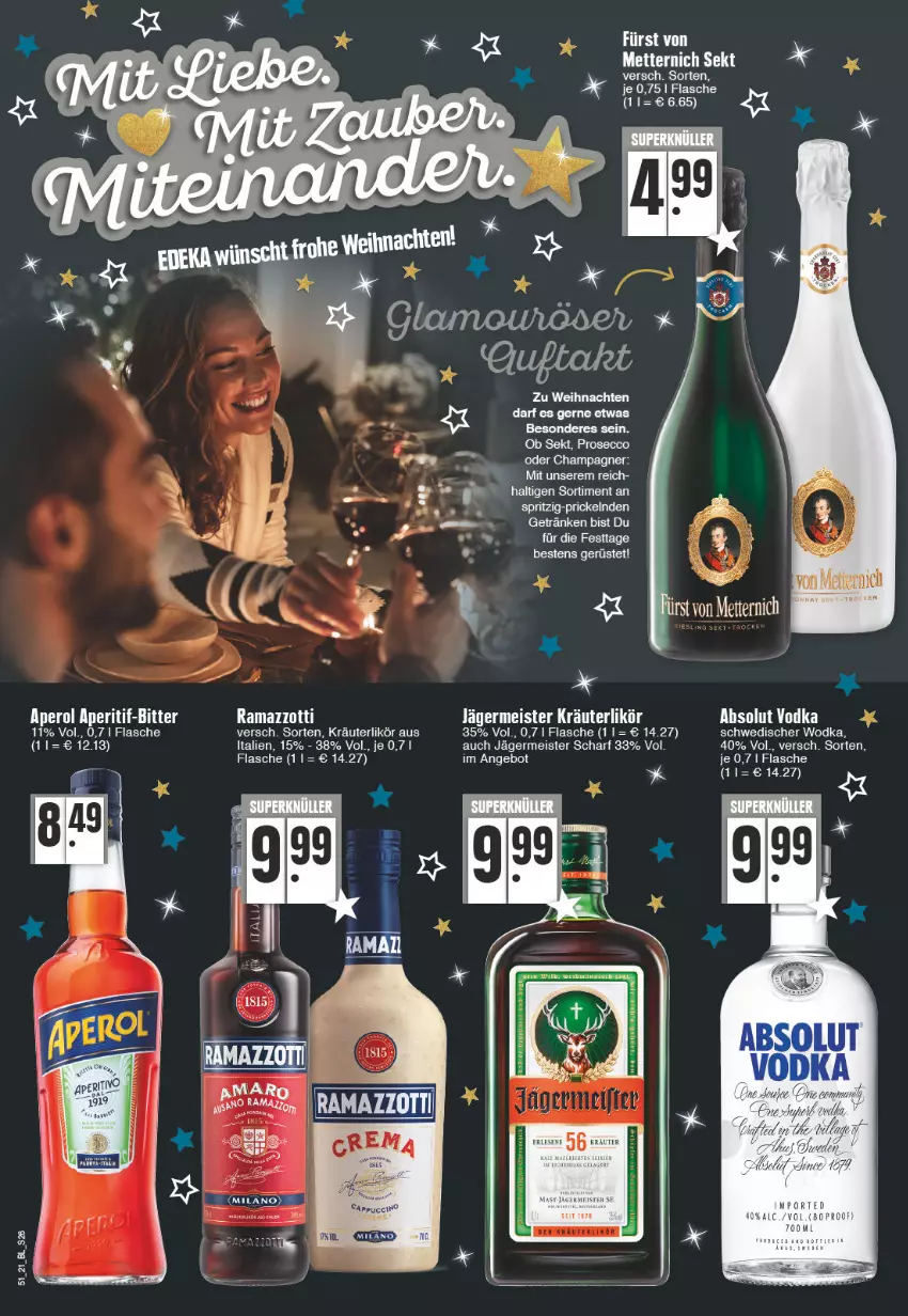 Aktueller Prospekt E Center - Angebote der Woche - von 20.12 bis 25.12.2021 - strona 26 - produkty: angebot, aperitif, aperol, champagne, champagner, ecco, eis, flasche, Germ, getränk, getränke, jägermeister, kräuter, kräuterlikör, likör, Meister, prosecco, rama, ramazzott, ramazzotti, sekt, Ti, weihnachten, wodka, zott