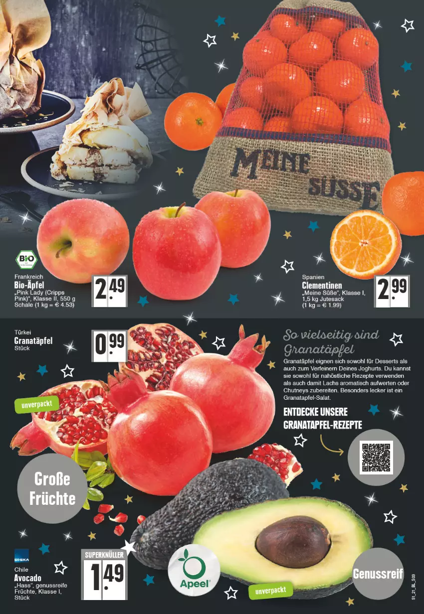 Aktueller Prospekt E Center - Angebote der Woche - von 20.12 bis 25.12.2021 - strona 3 - produkty: apfel, avocado, bio, clementinen, dessert, desserts, früchte, grana, granatapfel, Granatäpfel, joghur, joghurt, lachs, mac, nuss, Pink Lady, Rana, rezept, rezepte, rwe, sac, salat, Schal, Schale, tesa, Ti, tisch