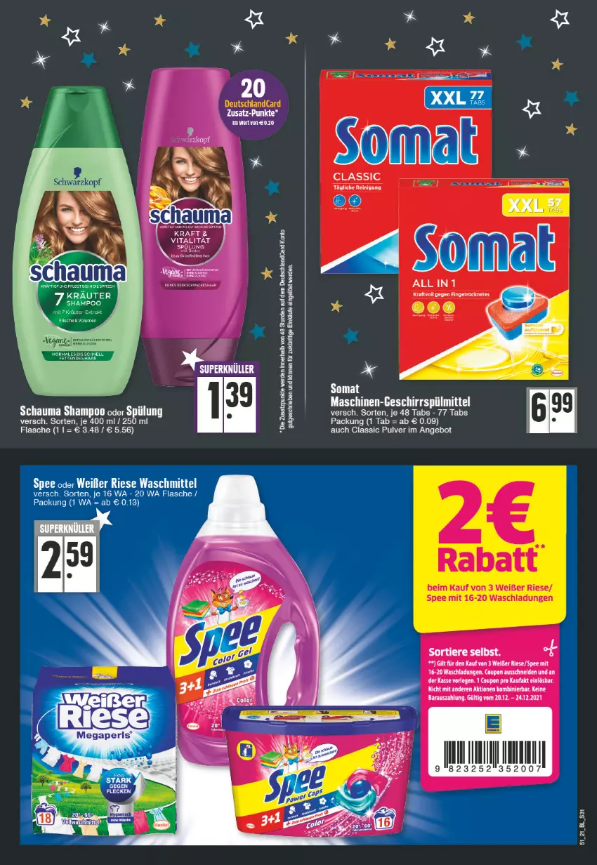 Aktueller Prospekt E Center - Angebote der Woche - von 20.12 bis 25.12.2021 - strona 31 - produkty: angebot, coupon, deutschlandcard, erde, flasche, geschirr, geschirrspülmittel, Reinigung, schauma, schauma shampoo, shampoo, shampoo oder spülung, spee, spülmittel, spülung, Ti, Tiere, waschmittel