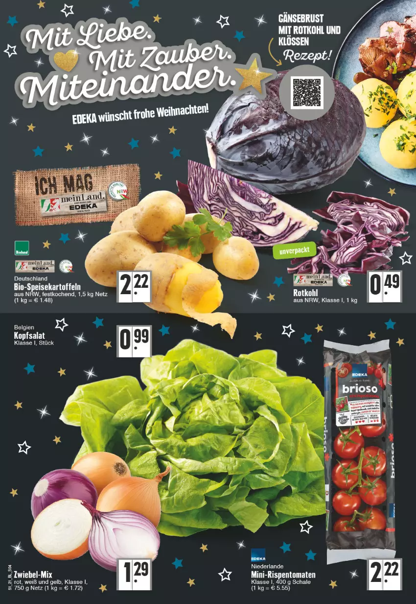 Aktueller Prospekt E Center - Angebote der Woche - von 20.12 bis 25.12.2021 - strona 4 - produkty: bio, eis, kartoffel, kartoffeln, kopfsalat, LG, mini-rispentomaten, rispentomaten, salat, Schal, Schale, speisekartoffeln, tomate, tomaten