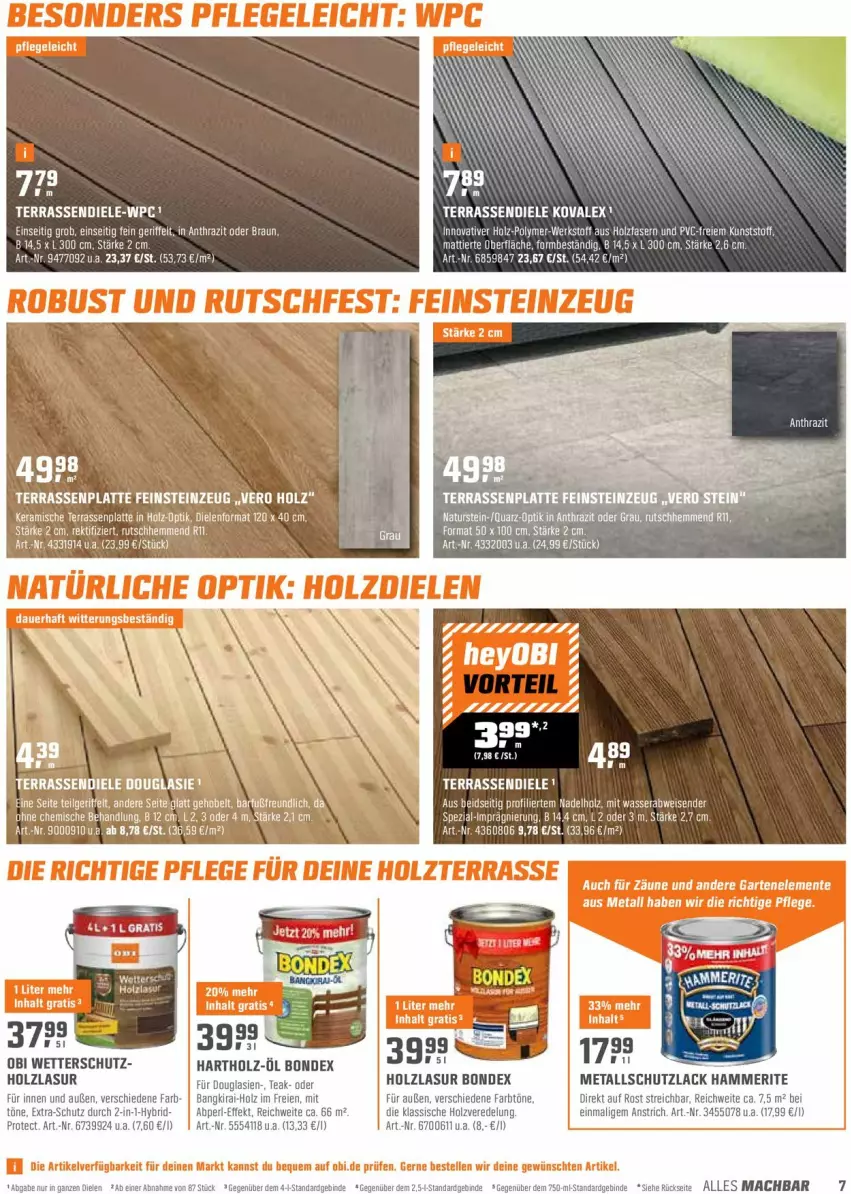 Aktueller Prospekt Obi - Prospekte - von 05.04 bis 17.04.2022 - strona 7 - produkty: bondex, braun, eis, ente, Garten, Holz, holzlasur, latte, LG, natur, naturstein, terrassenplatte, Ti, wasser