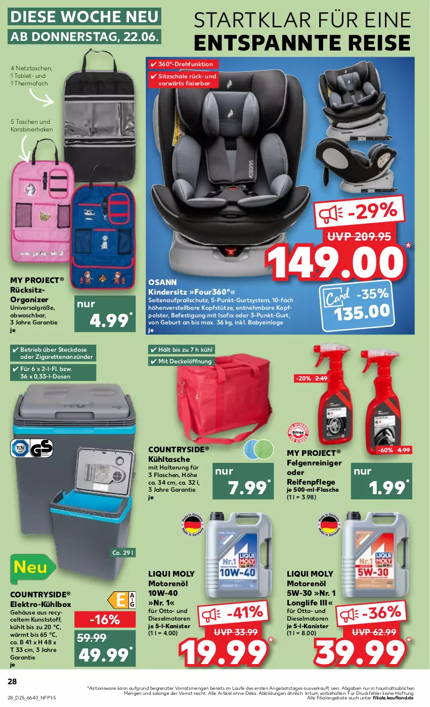 Aktueller Prospekt Kaufland - Prospekt - von 22.06 bis 28.06.2023 - strona 30 - produkty: angebot, angebote, anzünder, decke, Deckel, Diesel, eis, Elektro, felgen, Felgenreiniger, flasche, je 500-ml-flasche, Kinder, Kindersitz, kopfstütze, kühlbox, kühltasche, LG, longlife, motorenöl, reifen, Reifenpflege, reiniger, reis, Schal, Schale, steckdose, tablet, Tasche, taschen, Ti, ZTE