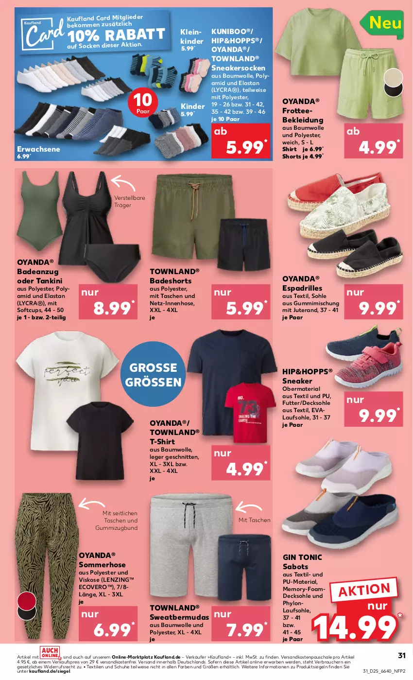 Aktueller Prospekt Kaufland - Prospekt - von 22.06 bis 28.06.2023 - strona 33 - produkty: Anzug, Bad, badeanzug, badeshorts, Bau, baumwolle, beko, bermuda, bermudas, decksohle, ecovero, eis, erde, gin, hose, Hylo, Kinder, kleid, Kleidung, lenzing, ndk, Rauch, reis, Ria, Sabots, Schal, Schale, schnitten, schuhe, shirt, shorts, sneaker, sneakersocken, socken, T-Shirt, Tasche, taschen, tee, Ti, tonic, versandkostenfrei, wolle