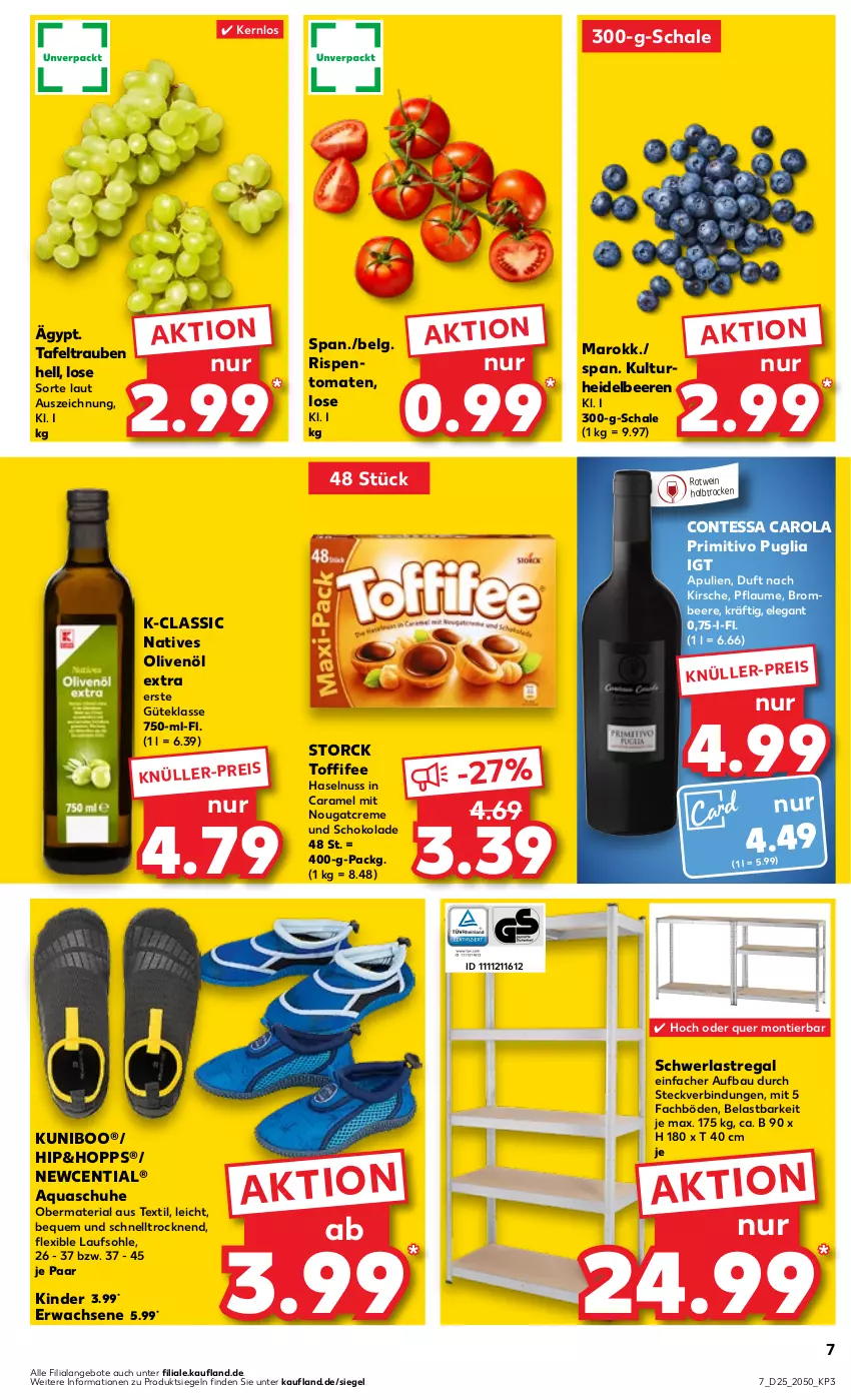 Aktueller Prospekt Kaufland - Prospekt - von 22.06 bis 28.06.2023 - strona 7 - produkty: angebot, angebote, aqua, Bau, beere, beeren, brombeere, caramel, creme, eis, haselnuss, heidelbeere, heidelbeeren, Kinder, kirsch, kirsche, LG, natives olivenöl, Nougatcreme, nuss, olive, oliven, olivenöl, olivenöl extra, pflaume, primitivo, regal, Ria, rispentomaten, rotwein, Schal, Schale, schoko, schokolade, schuhe, schwerlastregal, storck, tafeltrauben, Ti, toffifee, tomate, tomaten, trauben, wein