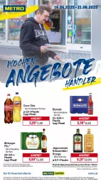 Gazetka promocyjna Metro - Wochen-Angebote Händler - Gazetka - ważna od 21.06 do 21.06.2025 - strona 1 - produkty: abholpreise, angebot, angebote, bio, bionade, bitburger, bitburger pils, burger, coca-cola, cola, eis, flasche, Germ, getränk, getränke, ilag, jägermeister, kräuter, kräuterlikör, likör, Meister, Metro, orange, Palette, pils, Rauch, reis, rwe, Ti, tiefpreis
