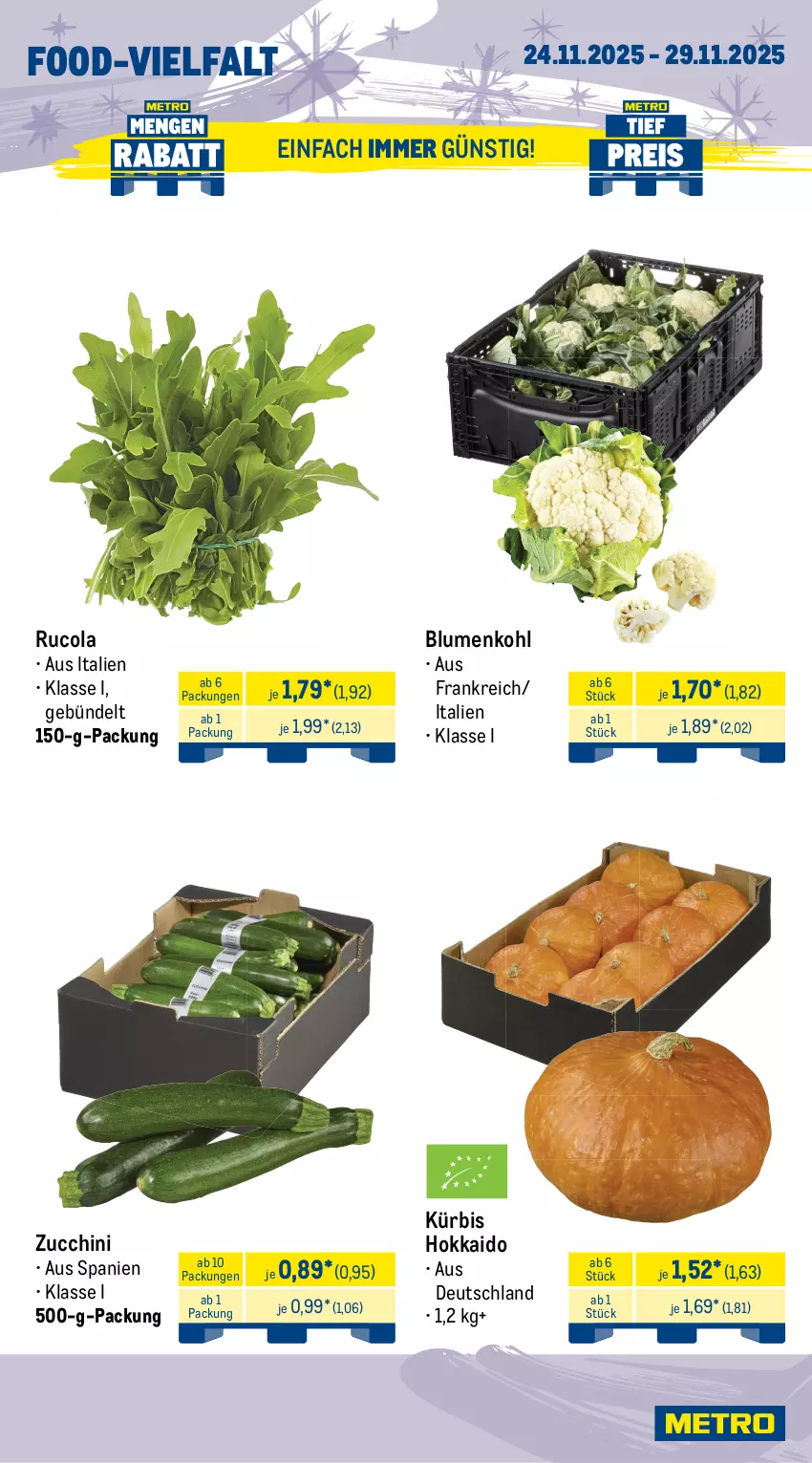 Aktueller Prospekt Metro - Wochen-Angebote - von 24.11 bis 29.11.2025 - strona 10 - produkty: angebot, arla, auer, Bau, Bauer, Becher, blume, blumen, blumenkohl, camembert, cola, fol epi, frucht, fruchtjoghurt, joghur, joghurt, Käse, Kürbis, Le Rustique, mac, milch, nuss, rucola, salz, schnittkäse, Ti, zucchini