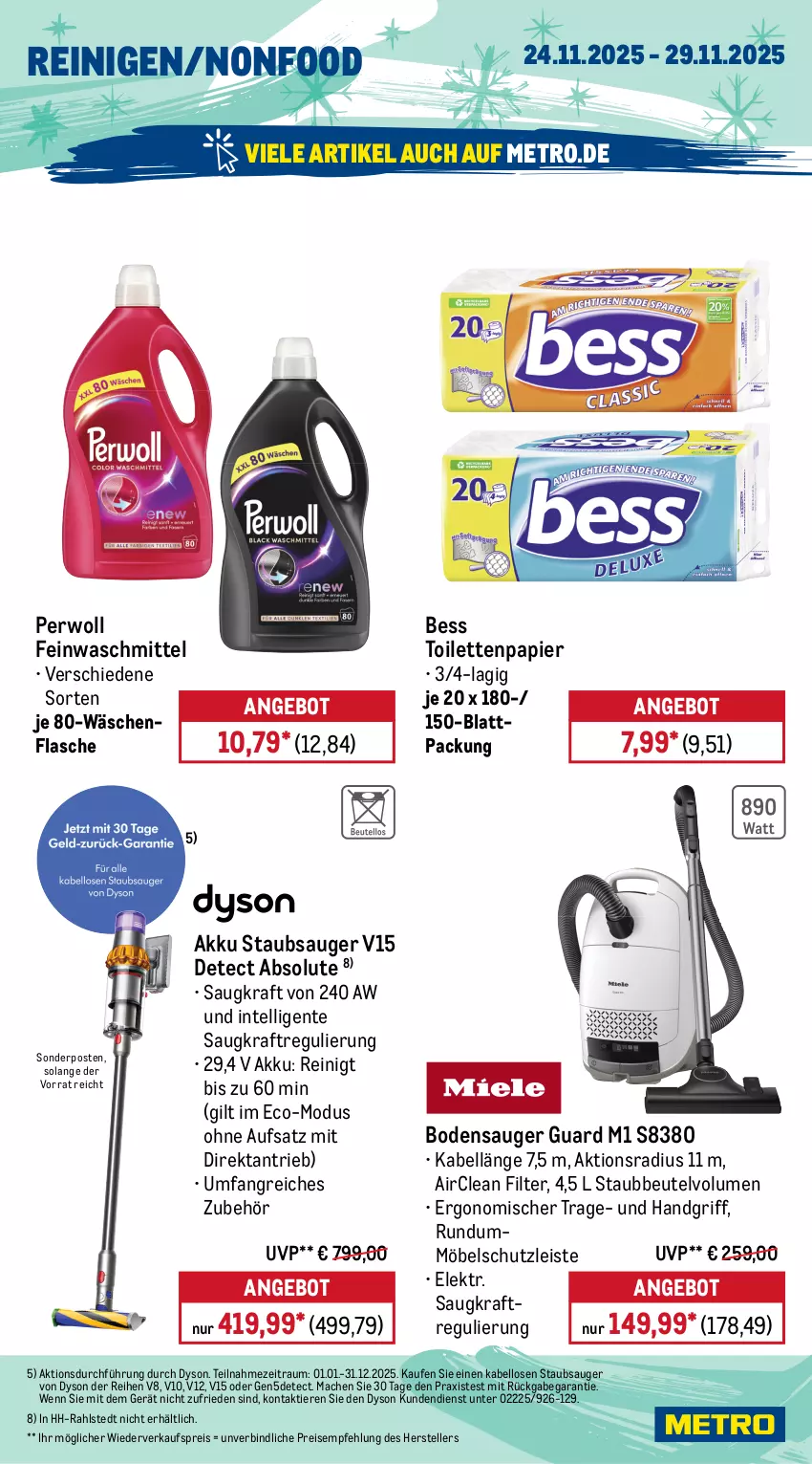 Aktueller Prospekt Metro - Wochen-Angebote - von 24.11 bis 29.11.2025 - strona 19 - produkty: akku, angebot, auer, auto, beutel, bodensauger, Dyson, eis, elle, ente, feinwaschmittel, flasche, HP, Intel, kraft, lack, mac, Metro, möbel, papier, perwoll, Reinigung, reis, Schere, sonderposten, staubbeutel, staubsauger, teller, Ti, Tiere, toilettenpapier, Trockner, wärmepumpentrockner, waschmittel