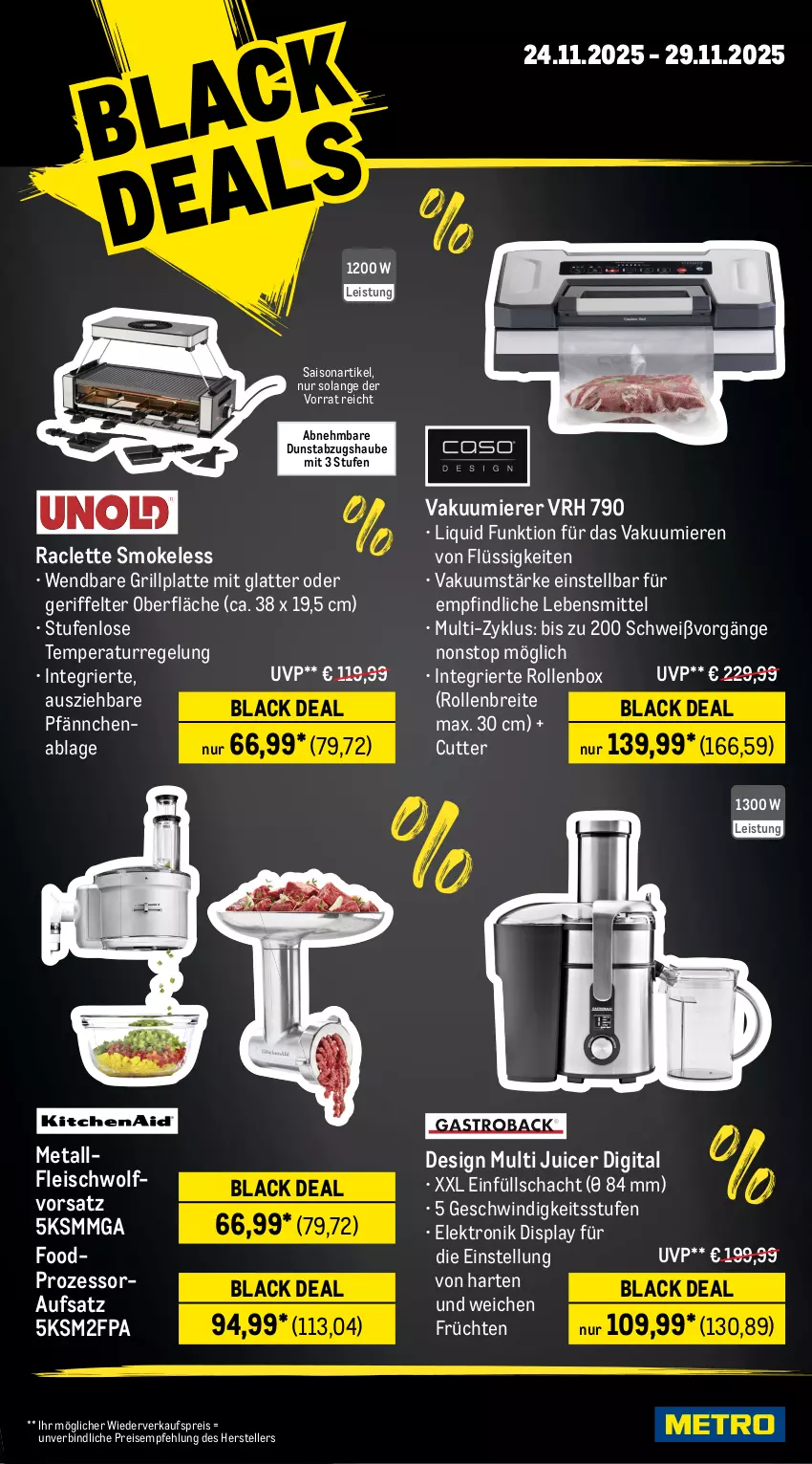 Aktueller Prospekt Metro - Wochen-Angebote - von 24.11 bis 29.11.2025 - strona 22 - produkty: abzugshaube, beleuchtung, besteck, Brei, decke, dunstabzug, dunstabzugshaube, eis, Elektro, elle, fleisch, früchte, früchten, gefrierkombination, geschirr, geschirrspüler, grill, grillplatte, kleid, Kleidung, lack, latte, lebensmittel, reis, Rollenbox, teller, Ti, Vakuumierer