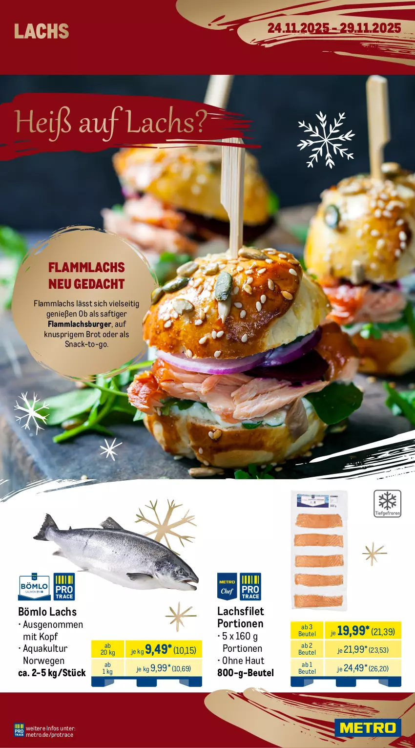 Aktueller Prospekt Metro - Wochen-Angebote - von 24.11 bis 29.11.2025 - strona 6 - produkty: Abtei, angebot, angebote, aqua, beutel, brot, burger, filet, fisch, frischfisch, garnelen, kabeljaufilet, lachs, lachsfilet, lamm, Metro, rwe, saft, seelachsfilet, snack, Ti, Wels, Wild