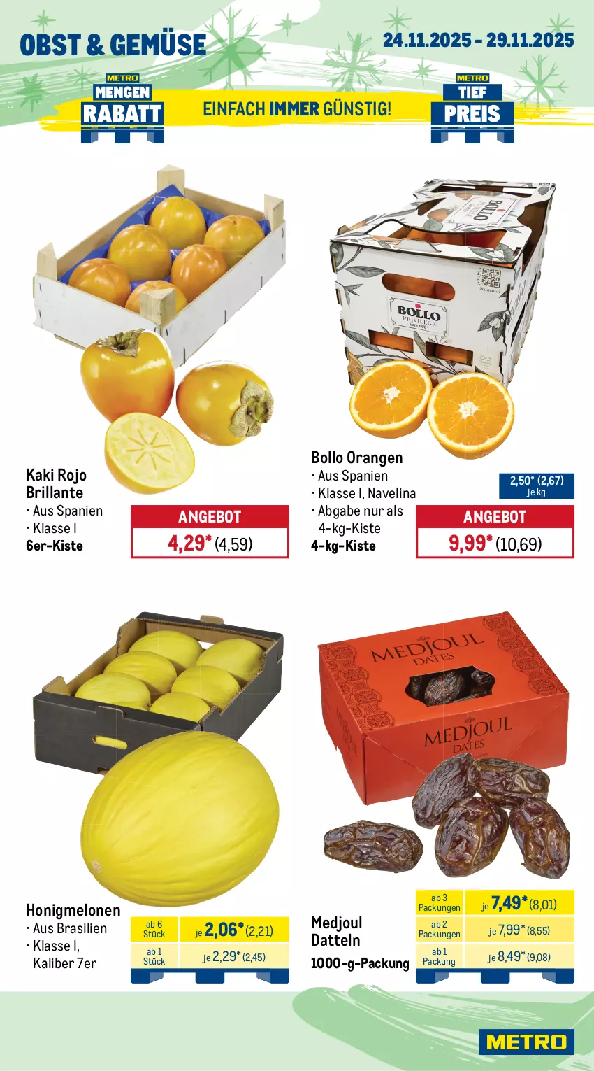 Aktueller Prospekt Metro - Wochen-Angebote - von 24.11 bis 29.11.2025 - strona 9 - produkty: angebot, beutel, Datteln, Dorade, dorade royal, eis, elle, filet, filets, fisch, forelle, frischfisch, honig, honigmelone, honigmelonen, Kaki, lachs, melone, melonen, Metro, navelina, obst, orange, orangen, Räucherlachs, reis, rel, Rotbarsch, rotbarschfilet, Ti, tiefpreis, tisch
