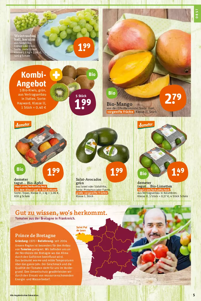 Aktueller Prospekt Tegut - Angebote der Woche - von 25.04 bis 30.04.2022 - strona 7 - produkty: angebot, angebote, avocado, avocados, Bau, bio, dekoration, eis, früchte, kiwi, limette, limetten, mac, mango, Mett, metten, obst, salat, Schal, Schale, Ti, tomate, tomaten, trauben, wasser, wein