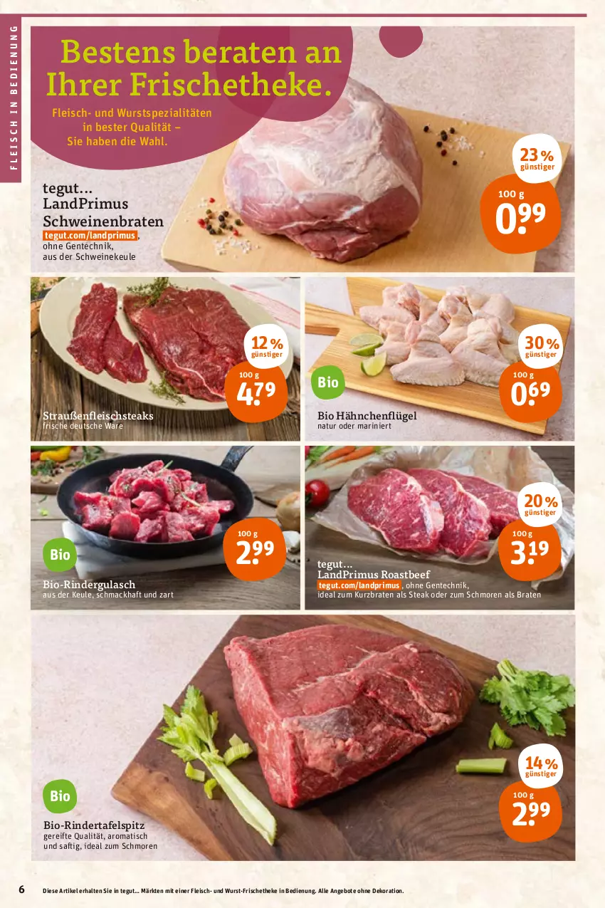 Aktueller Prospekt Tegut - Angebote der Woche - von 25.04 bis 30.04.2022 - strona 8 - produkty: angebot, angebote, beef, bio, braten, dekoration, eis, ente, fleisch, gulasch, hähnchenflügel, landprimus, mac, natur, rind, rinder, rindergulasch, roastbeef, saft, schwein, schweine, Spezi, steak, steaks, tafelspitz, Ti, tisch, wein, weine, wurst