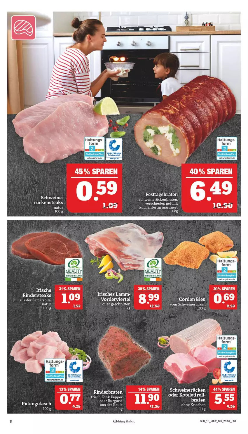 Aktueller Prospekt Marktkauf - Prospekt - von 17.04 bis 23.04.2022 - strona 8 - produkty: braten, kotelett, küche, Küchen, lamm, natur, rind, rinder, Rindersteak, Rückensteak, rückensteaks, schnitten, schwein, schweine, schweinerücken, steak, steaks, Ti, wein, weine