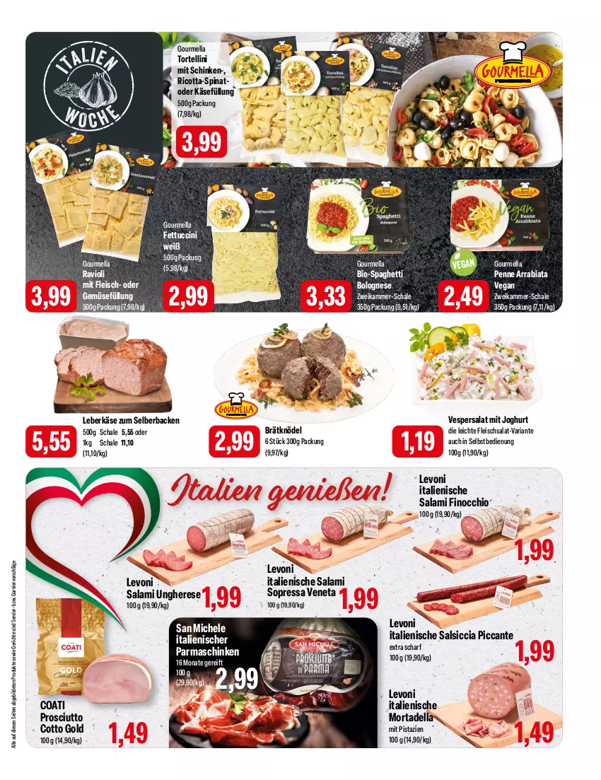 Aktueller Prospekt Feneberg - Prospekte - von 18.01 bis 20.01.2024 - strona 3 - produkty: bio, bolognese, cin, dell, eis, fleisch, fleischsalat, garnier, joghur, joghurt, Käse, Knödel, leberkäs, leberkäse, mit pistazien, mortadella, parmaschinken, penne, pistazien, prosciutto, prosciutto cotto, ravioli, Ria, ricotta, salami, salat, salsiccia, Schal, Schale, schinken, spaghetti, spaghetti bolognese, spinat, Ti, torte, tortellini, tuc