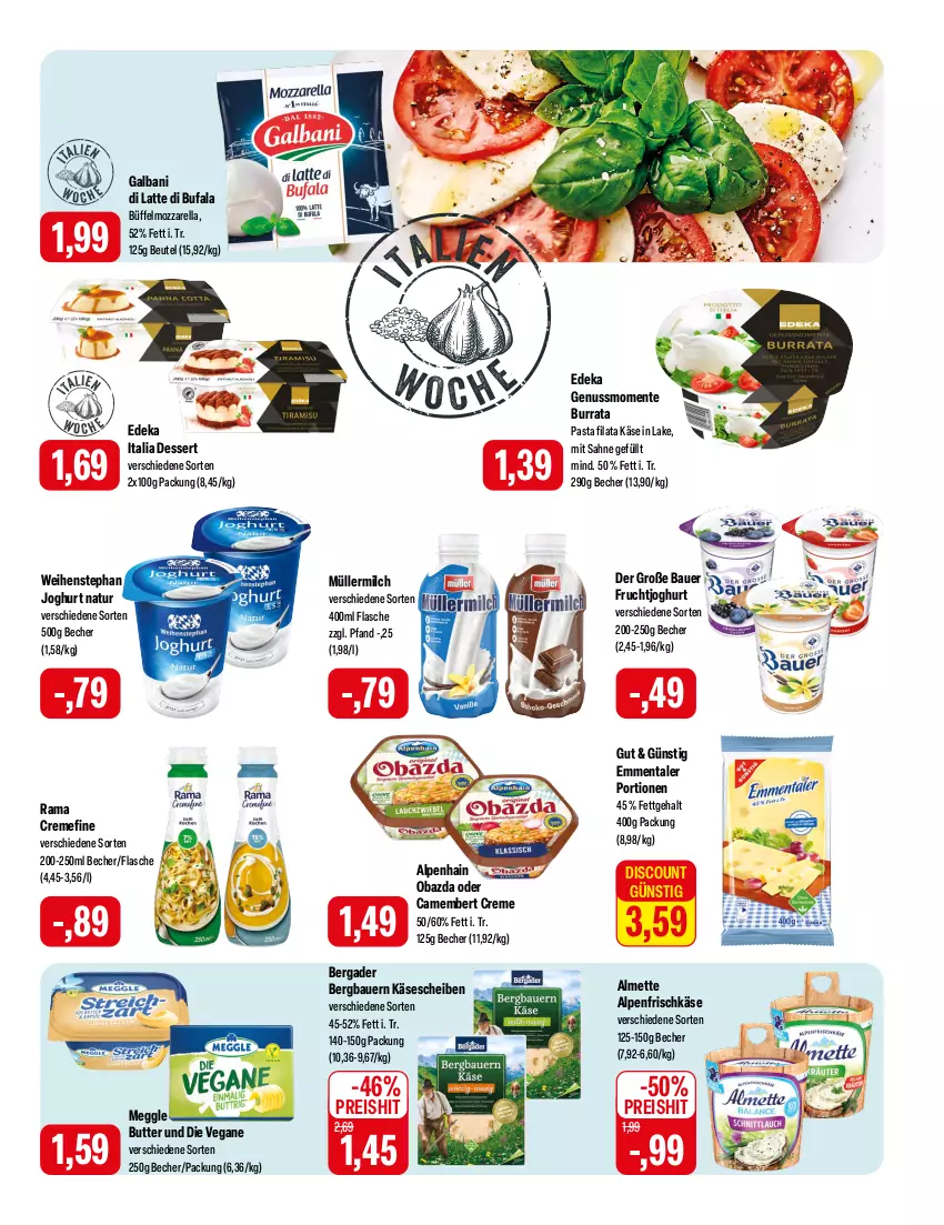 Aktueller Prospekt Feneberg - Prospekte - von 18.01 bis 20.01.2024 - strona 7 - produkty: almette, alpenfrischkäse, Alpenhain, auer, Bau, Bauer, Becher, bergader, beutel, Burrata, butter, camembert, camembert creme, creme, deka, dessert, di bufala, discount, edeka italia, eis, emmentaler, ente, flasche, frischkäse, frucht, fruchtjoghurt, galbani, joghur, joghurt, Käse, käsescheiben, latte, meggle, Mett, milch, mozzarella, Müller, müllermilch, natur, nuss, obazda, pasta, rama, rama cremefine, reis, rel, sahne, Ti, weihenstephan