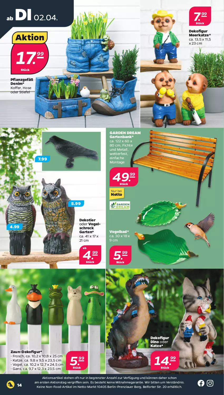 Aktueller Prospekt Netto - Woche 14 - von 01.04 bis 06.04.2024 - strona 14 - produkty: auer, Bad, Bank, Dekofigur, Frosch, Garten, gartenbank, hose, koffer, Ti, ZTE