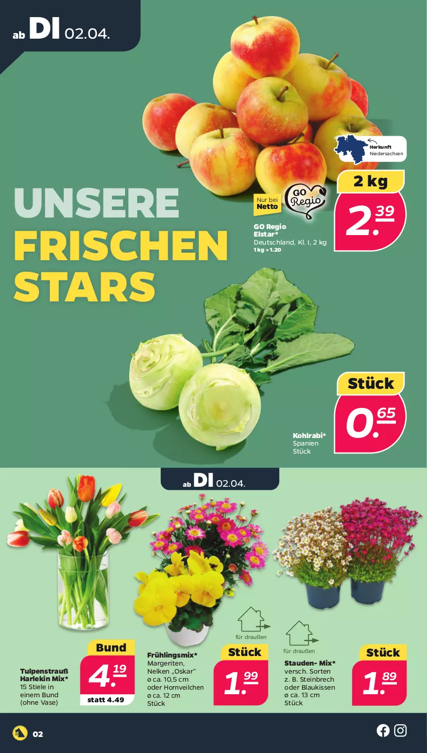 Aktueller Prospekt Netto - Woche 14 - von 01.04 bis 06.04.2024 - strona 2 - produkty: kissen, kohlrabi, sac, stauden, Ti, Vase