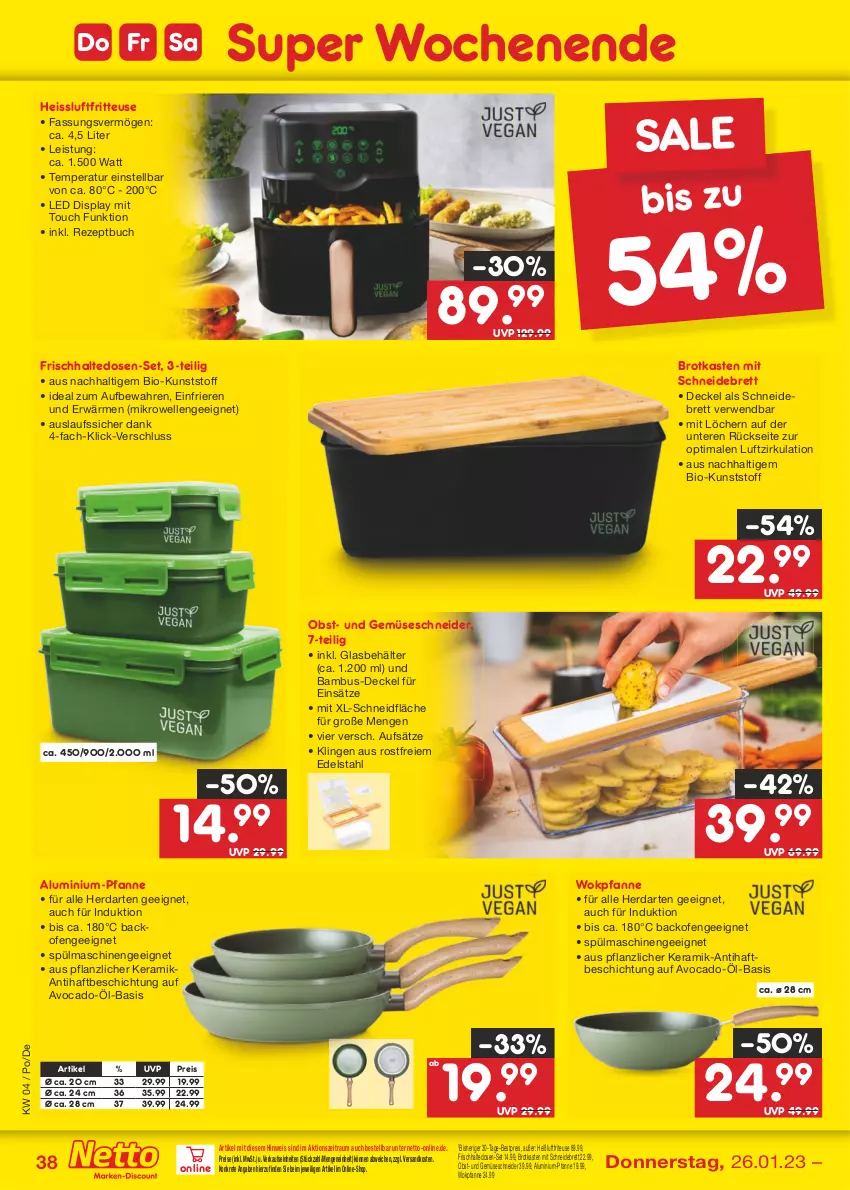 Aktueller Prospekt Netto Marken-Discount - Filial-Angebote - von 23.01 bis 28.01.2023 - strona 38 - produkty: avocado, backofen, bambus, Behälter, bestpreis, bio, brot, Brotkasten, buch, decke, Deckel, edelstahl, eis, elle, frischhaltedosen, fritteuse, herdarten, mikrowelle, ndk, obst, Ofen, pfanne, reis, rezept, rwe, schneidebrett, spülmaschinen, Ti, und gemüse, wok