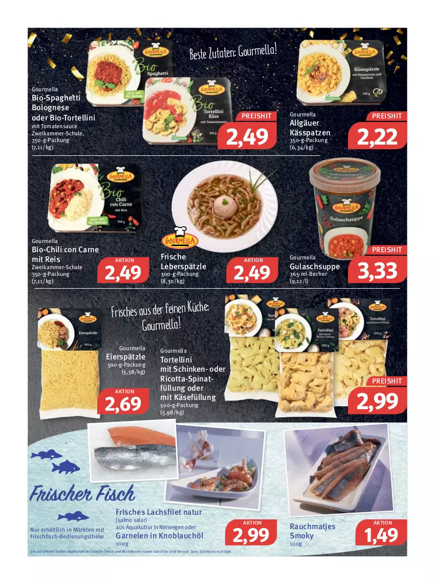 Aktueller Prospekt Feneberg - Prospekte - von 27.12 bis 31.12.2021 - strona 3 - produkty: aqua, Becher, bio, bolognese, chili, eier, eierspätzle, eis, filet, fisch, fleisch, frischfisch, garnelen, garnier, gulasch, Gulaschsuppe, Käse, knoblauch, küche, lachs, lachsfilet, LG, matjes, natur, Rauch, reis, ricotta, rwe, sauce, Schal, Schale, schinken, spaghetti, spaghetti bolognese, spinat, suppe, Ti, tomate, tomaten, tomatensauce, torte, tortellini, wurst