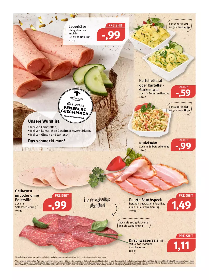 Aktueller Prospekt Feneberg - Prospekte - von 27.12 bis 31.12.2021 - strona 4 - produkty: Bau, bier, bio, brot, dell, eis, elle, emmentaler, fisch, fische, fleisch, frikadellen, garnier, geback, Geflügel, gewürz, grill, gurke, gurken, gurkensalat, Hausmacher, kartoffel, kartoffelsalat, Käse, kirsch, knacker, kräuter, leberkäs, leberkäse, leberwurst, LG, mac, mit paprika, nudel, nudelsalat, Ofen, paprika, petersilie, reis, ring, Rotwurst, salami, salat, Schal, Schale, schinken, Speck, Spezi, Ti, Trüffel, wasser, wurst, würstchen