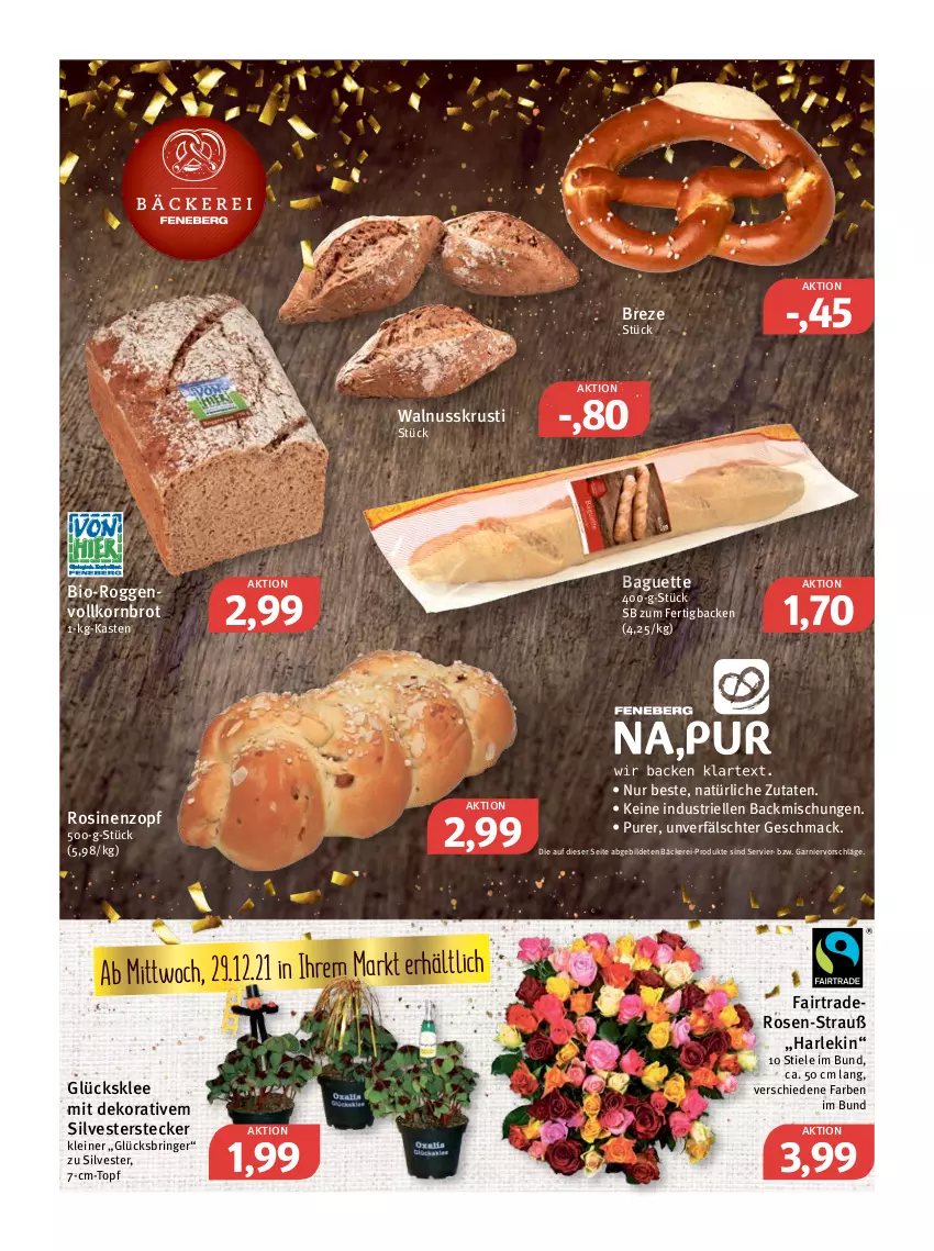 Aktueller Prospekt Feneberg - Prospekte - von 27.12 bis 31.12.2021 - strona 6 - produkty: backmischung, Backmischungen, baguette, bio, brot, elle, garnier, glücksklee, korn, Kornbrot, leine, mac, nuss, ring, rosen, Ti, topf, vollkornbrot, walnuss