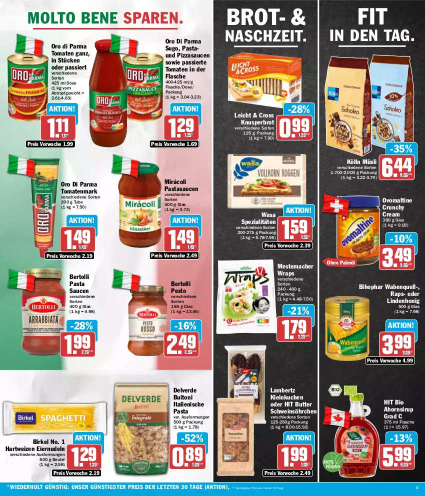 Aktueller Prospekt Aez - Prospekte - von 29.01 bis 03.02.2024 - strona 3 - produkty: Amber, bertolli, beutel, bihophar, bio, birkel, brot, buitoni, butter, eier, eiernudeln, eis, erde, flasche, hartweizen, honig, italienische pasta, kölln, kuchen, lambertz, mac, mestemacher, Mirácoli, molto, müsli, nudel, nudeln, ohne palmöl, oro di parma, ovomaltine, pasta, Pasta Sauce, pesto, pizza, reis, sauce, saucen, schwein, sirup, Spezi, Sugo, Ti, tomate, tomaten, tomatenmark, wasa, wein, wrap, wraps, ZTE