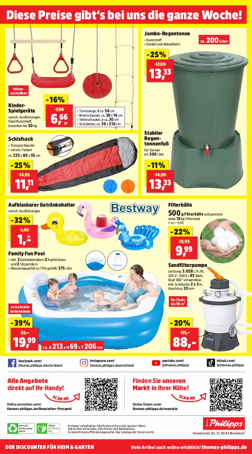 Aktueller Prospekt Thomas Philipps - von 01.07 bis 06.07.2023 - strona 12 - produkty: abholpreise, alle preise sind abholpreise, angebot, angebote, beutel, Brei, Clin, decke, Deckel, discount, eis, elle, Filterbälle, Garten, getränk, getränke, getränkehalter, Handy, Holz, jumbo, Kinder, Kinderspiel, kopfstütze, LG, papier, pool, reis, sac, Schaukel, schlafsack, schläuche, Sport, teller, Ti, wasser, Yo