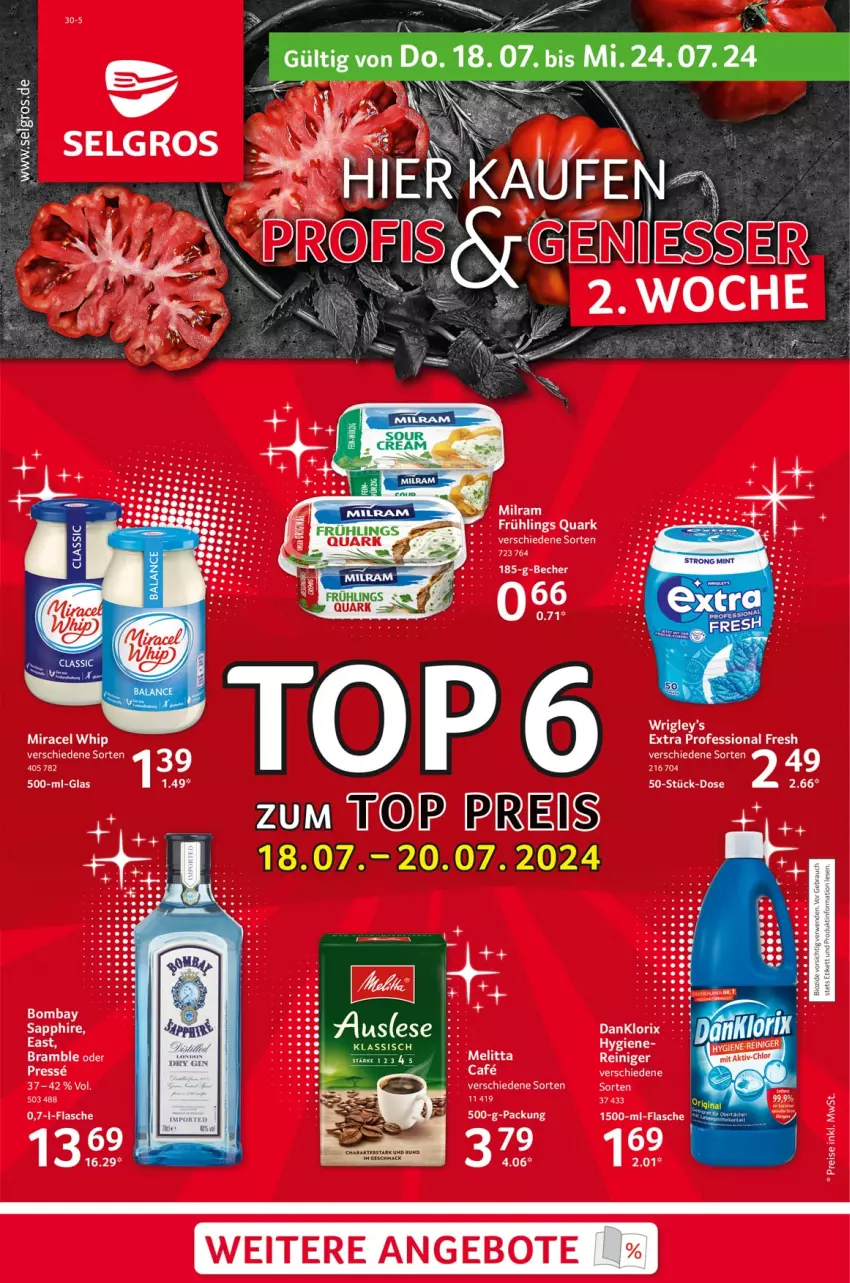 Aktueller Prospekt Selgros - Food - von 18.07 bis 24.07.2024 - strona 1 - produkty: angebot, angebote, Becher, danklorix, eis, flasche, LG, mac, melitta, milram, quark, reiniger, reis