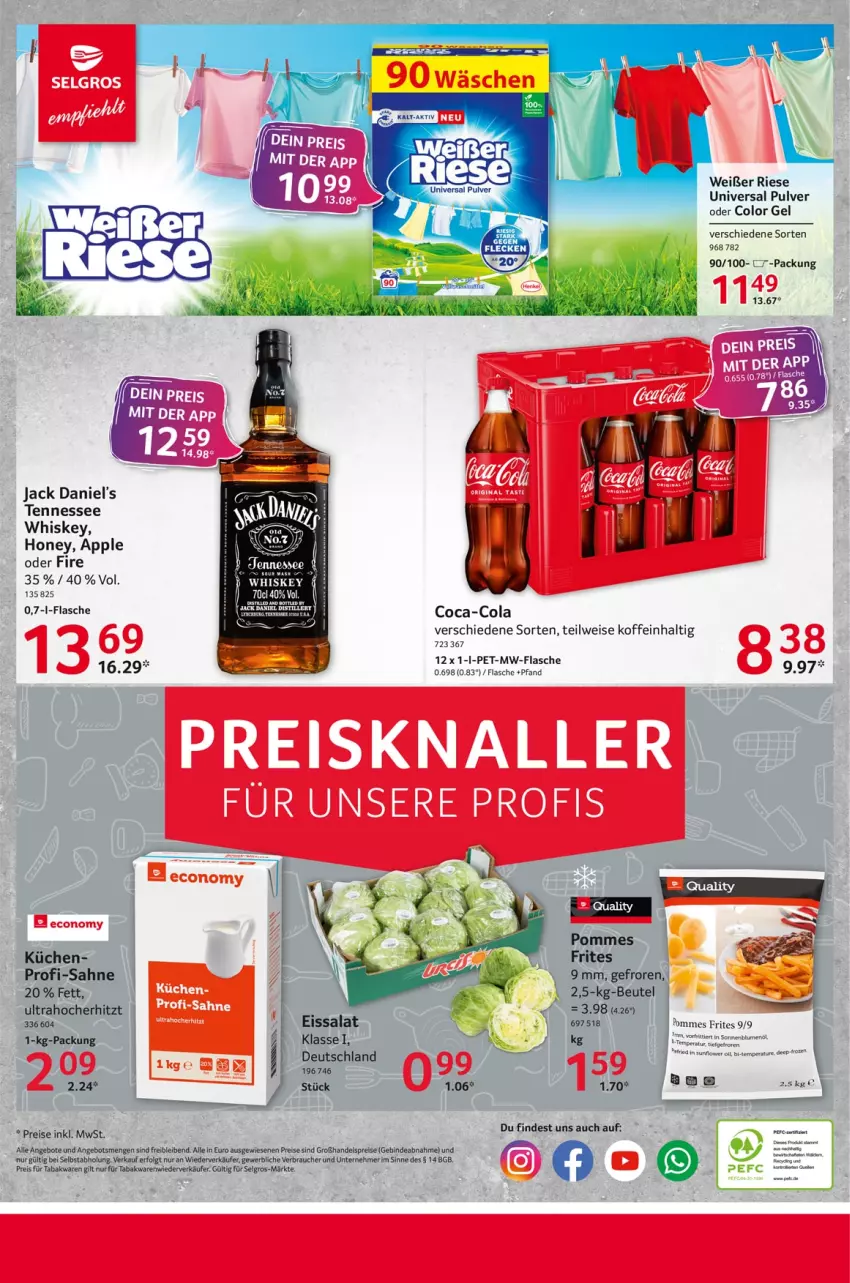 Aktueller Prospekt Selgros - Food - von 18.07 bis 24.07.2024 - strona 24 - produkty: angebot, angebote, Apple, beutel, coca-cola, cola, eis, flasche, gin, jack daniel, jack daniel's, küche, Küchen, LG, mw-flasche, pommes, Rauch, reis, sahne, salat, Ti, universal pulver, whiskey